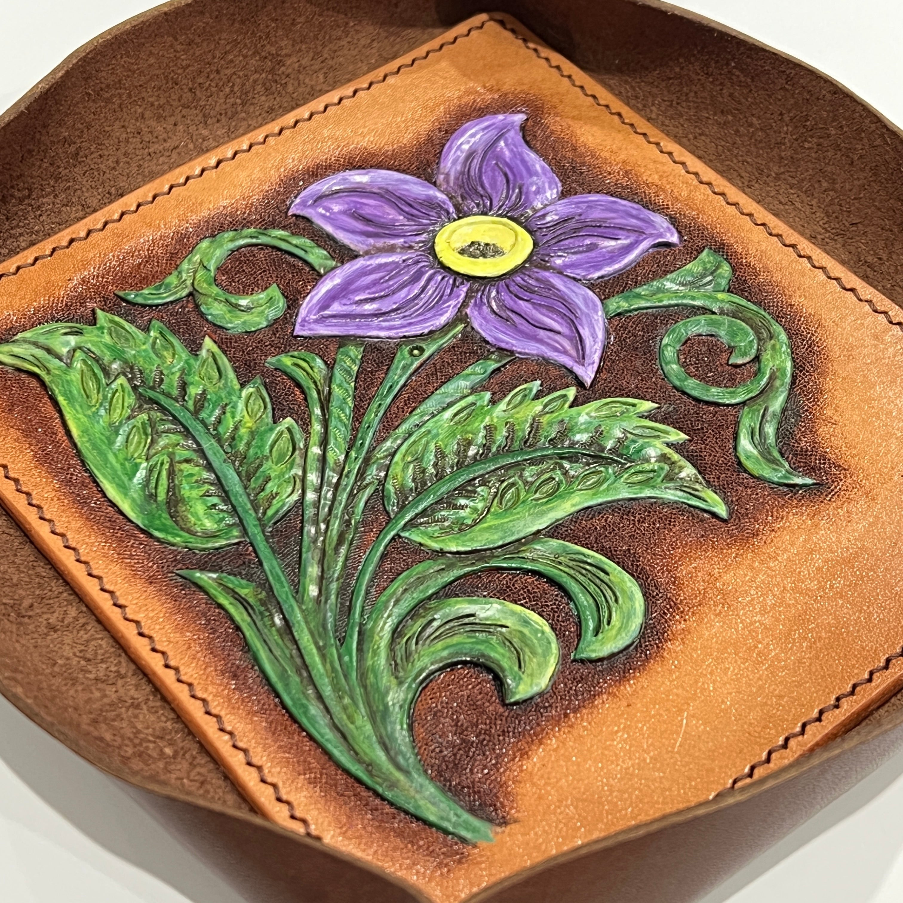 Carved Genuine Leather Tray (Brown)