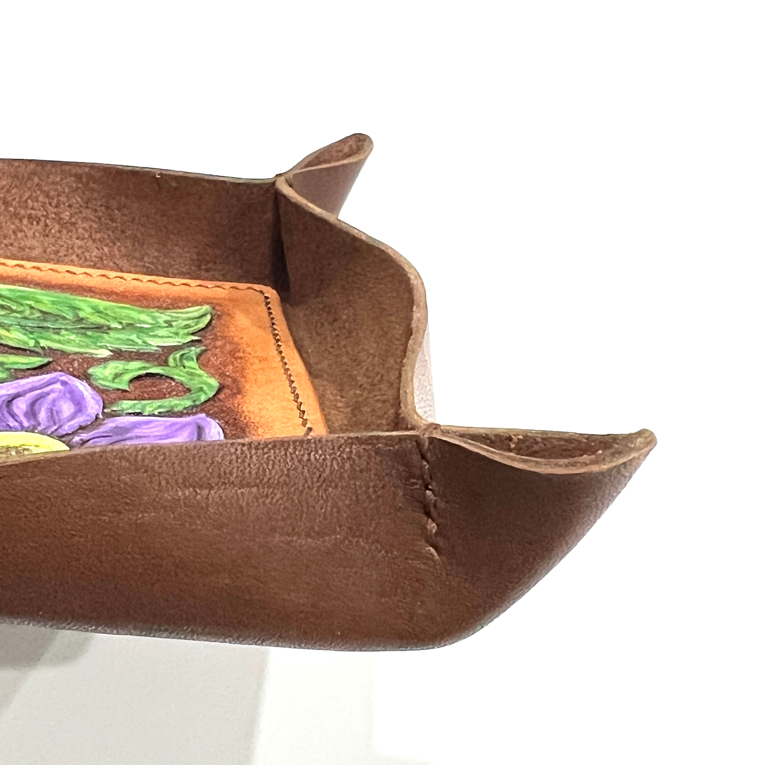 Carved Genuine Leather Tray (Brown)