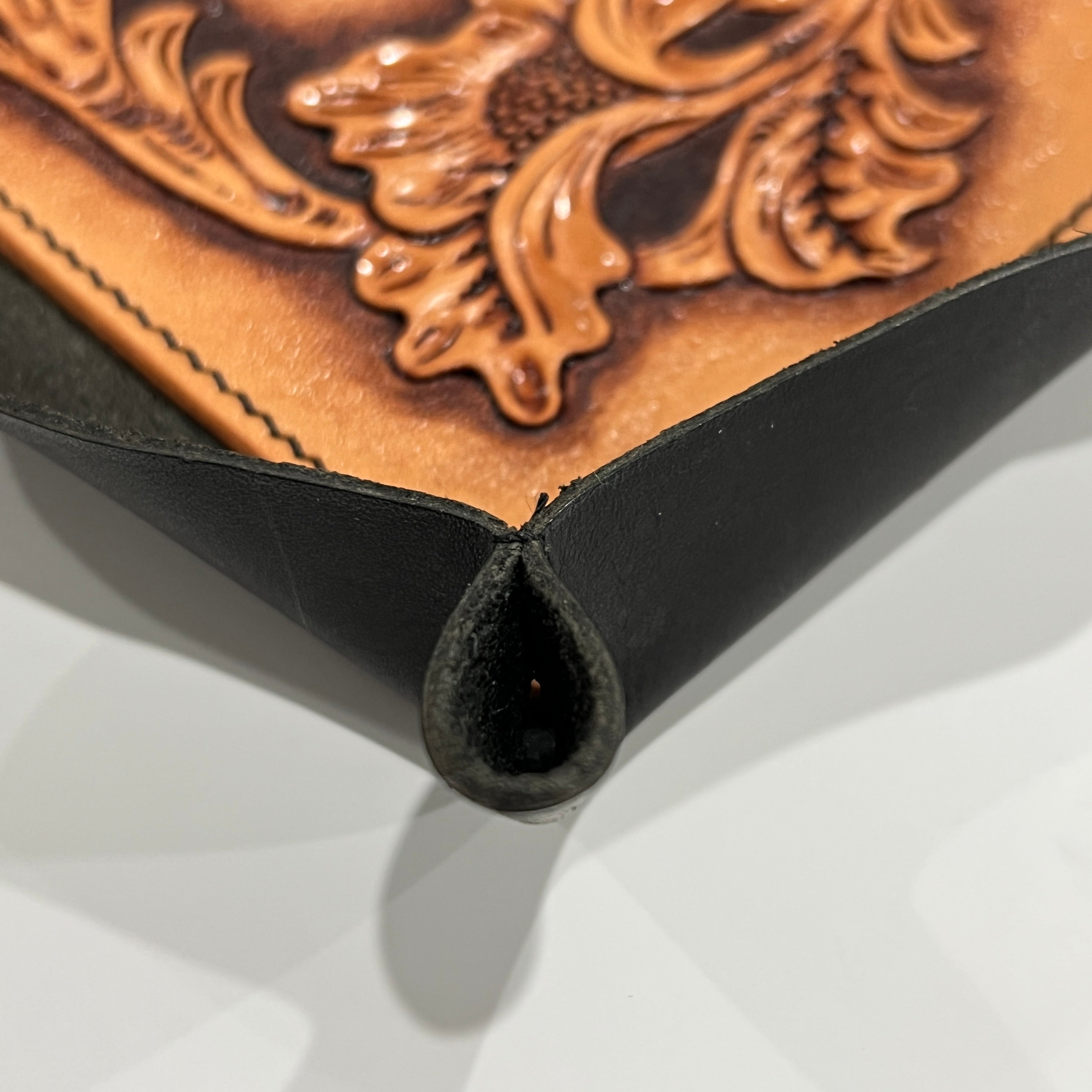 Carved Genuine Leather Tray (Black)