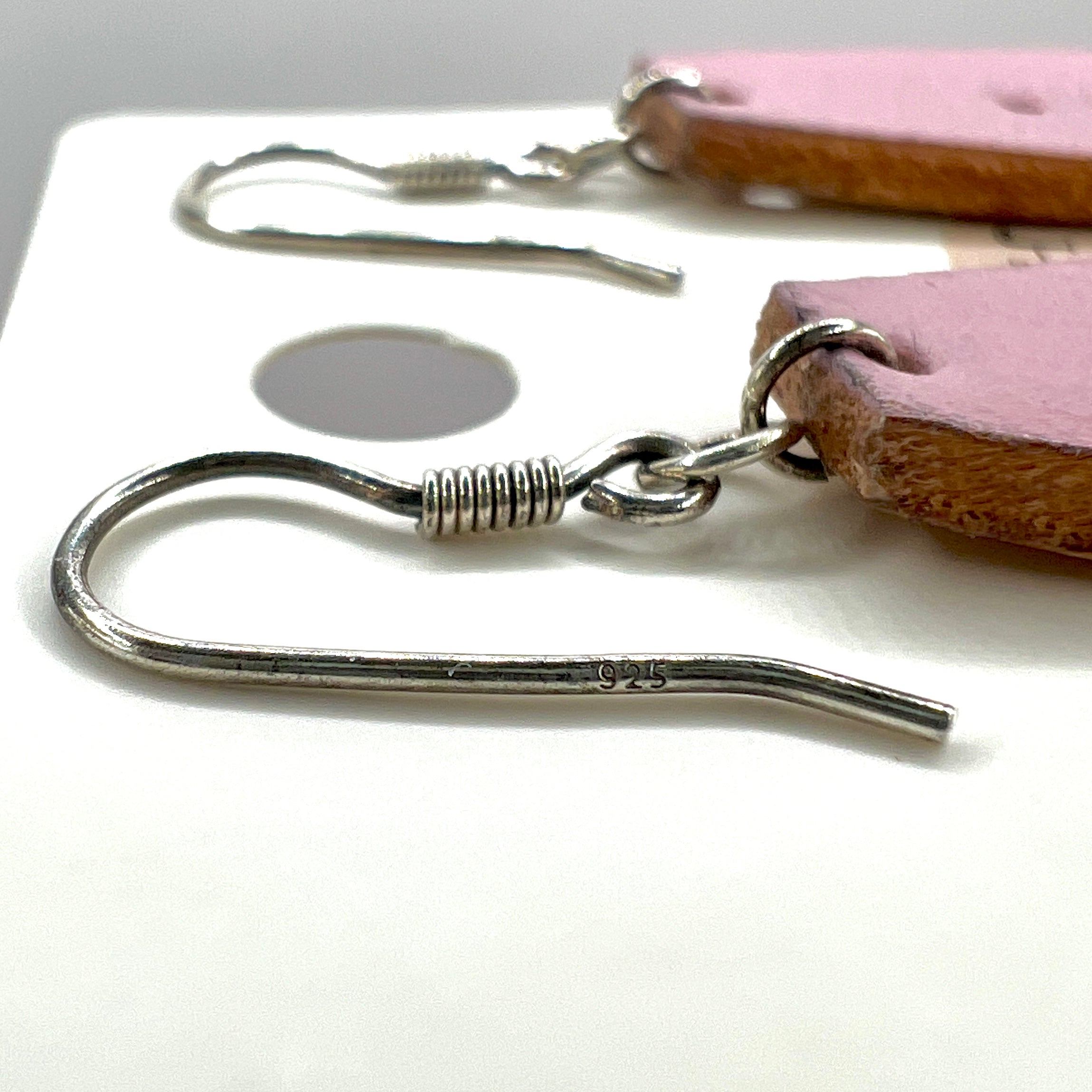 Minimalist Simple Handmade Genuine Leather Sterling Silver Earrings