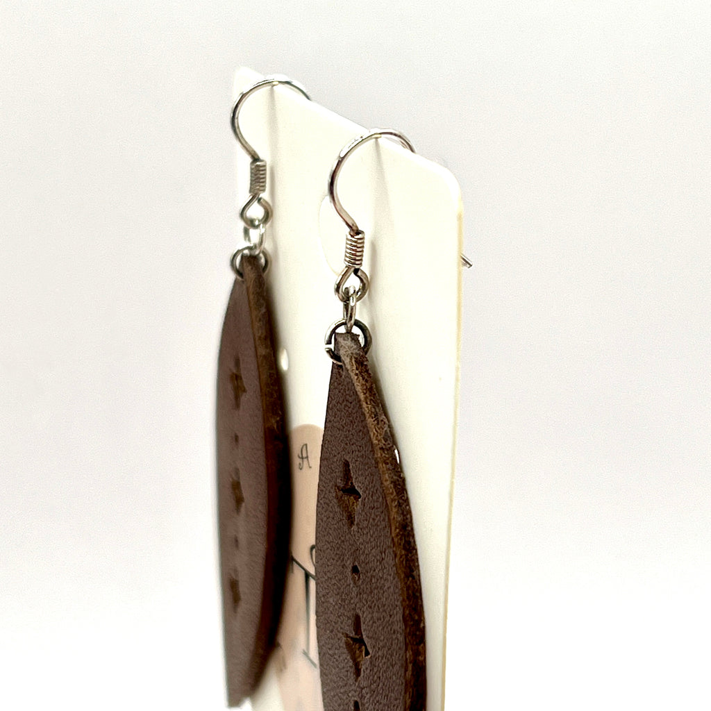 custom, personalised, handmade, handcrafted, leather, earrings, leather earrings, sterling silver, NZ, New Zealand