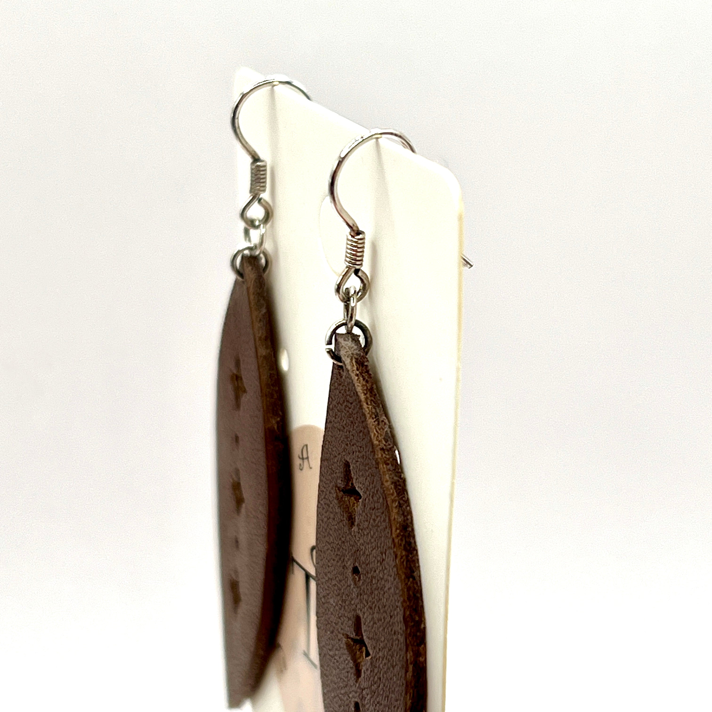 custom, personalised, handmade, handcrafted, leather, earrings, leather earrings, sterling silver, NZ, New Zealand