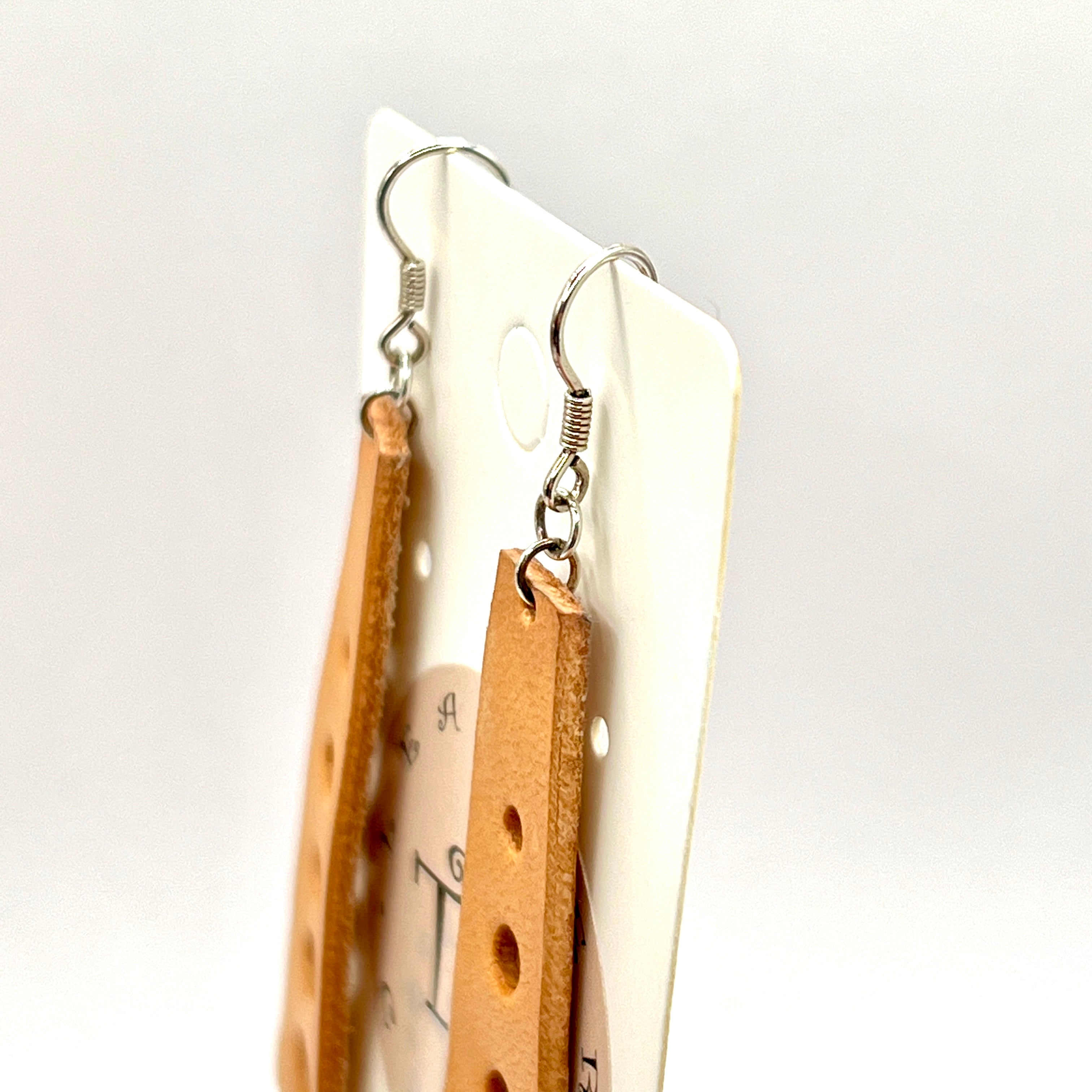 custom, personalised, handmade, handcrafted, leather, earrings, leather earrings, sterling silver, NZ, New Zealand