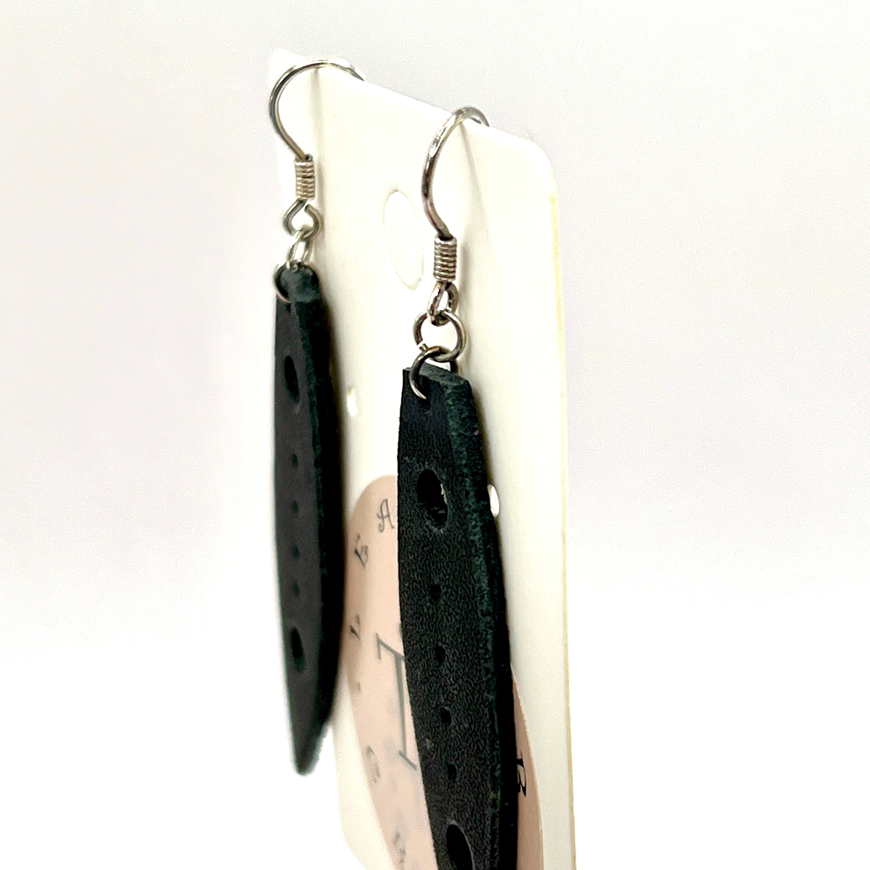custom, personalised, handmade, handcrafted, leather, earrings, leather earrings, sterling silver, NZ, New Zealand