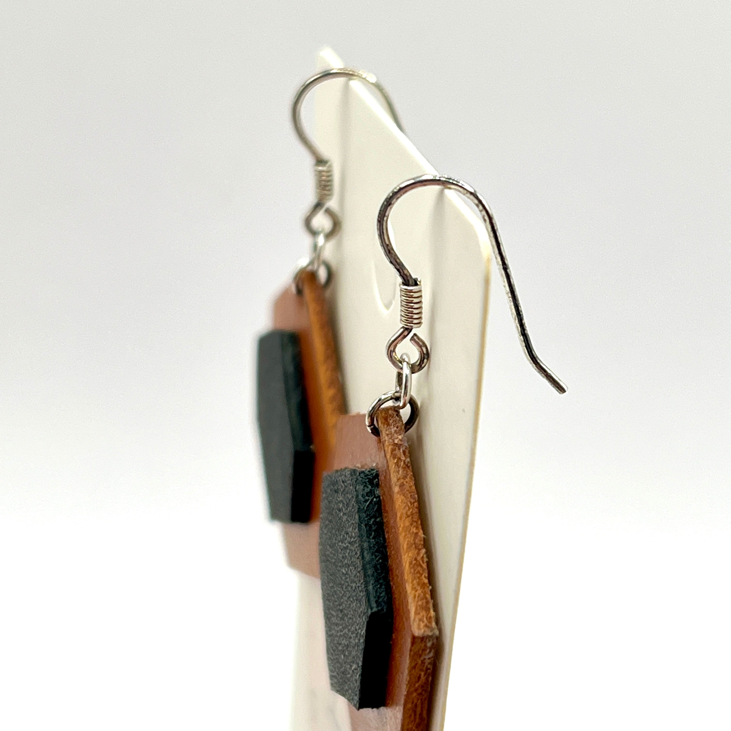 custom, personalised, handmade, handcrafted, leather, earrings, leather earrings, sterling silver, NZ, New Zealand