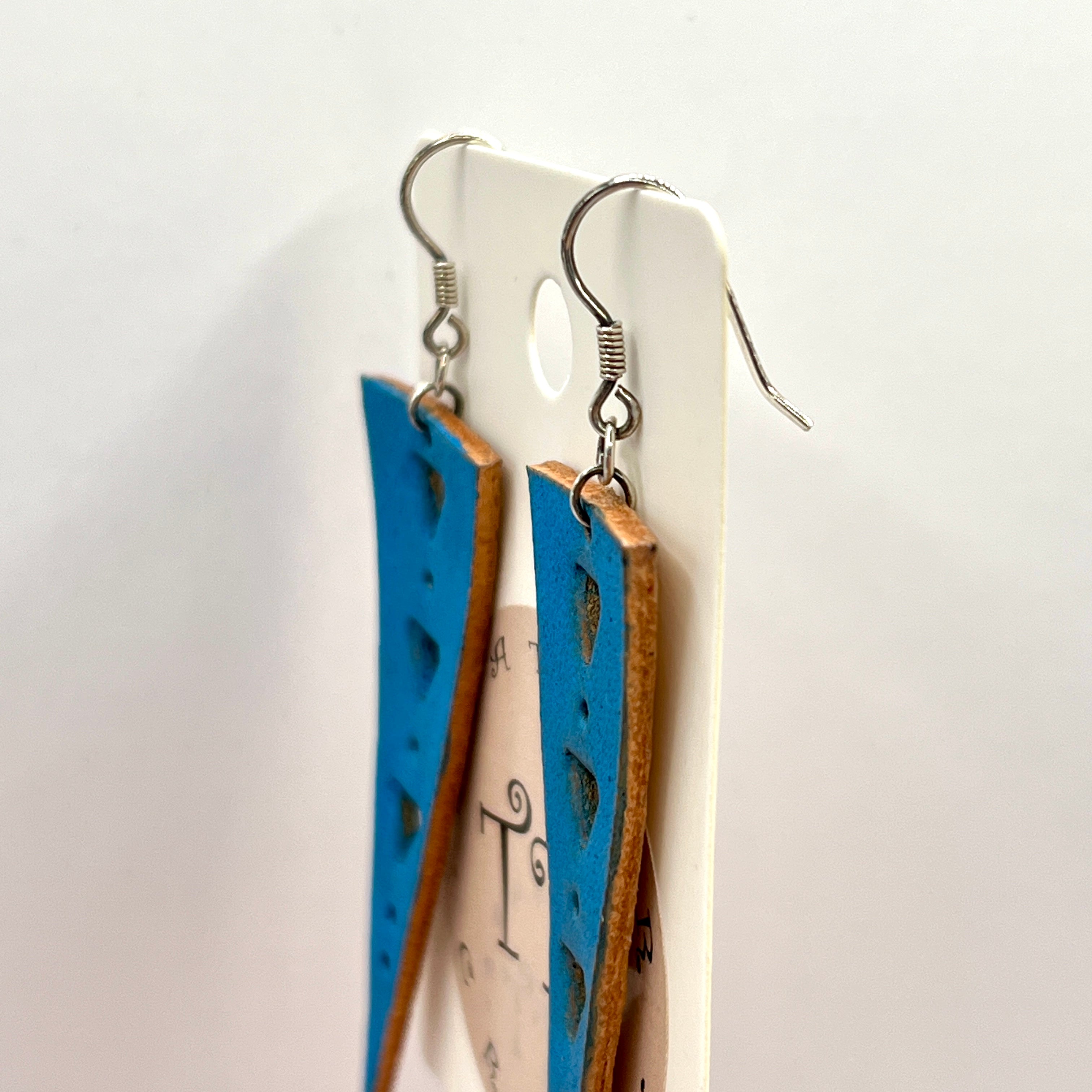 custom, personalised, handmade, handcrafted, leather, earrings, leather earrings, sterling silver, NZ, New Zealand