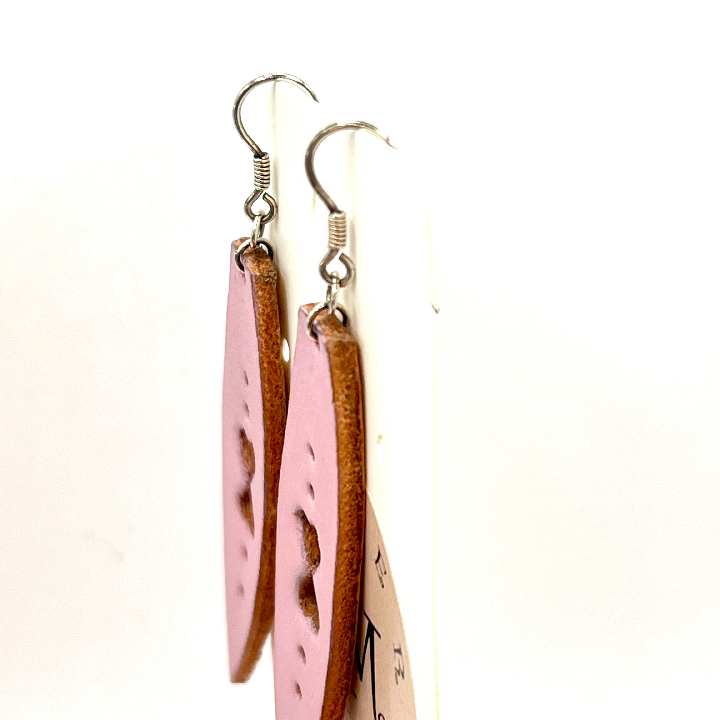 custom, personalised, handmade, handcrafted, leather, earrings, leather earrings, sterling silver, NZ, New Zealand