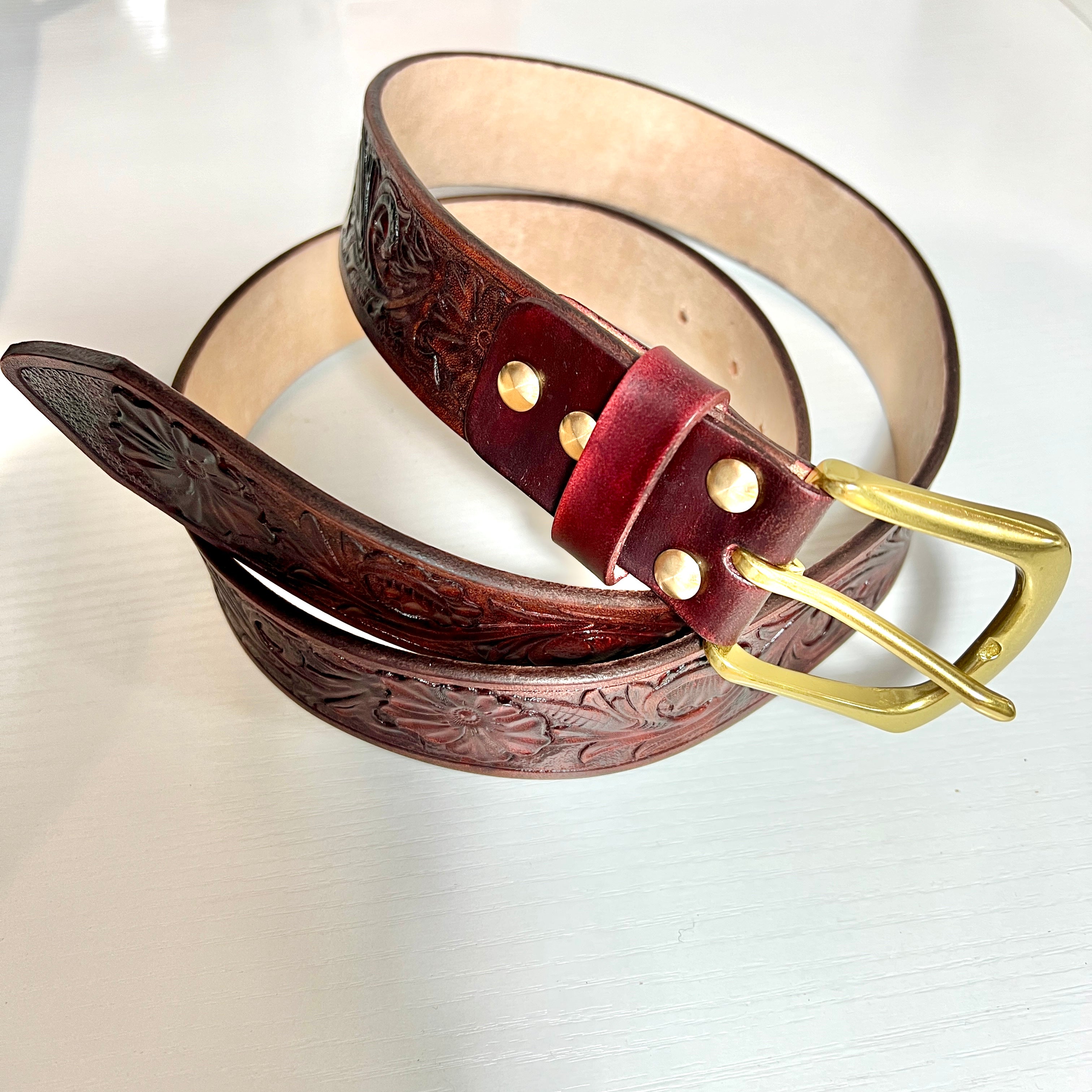 Carved Genuine Leather Belt-Floral 03