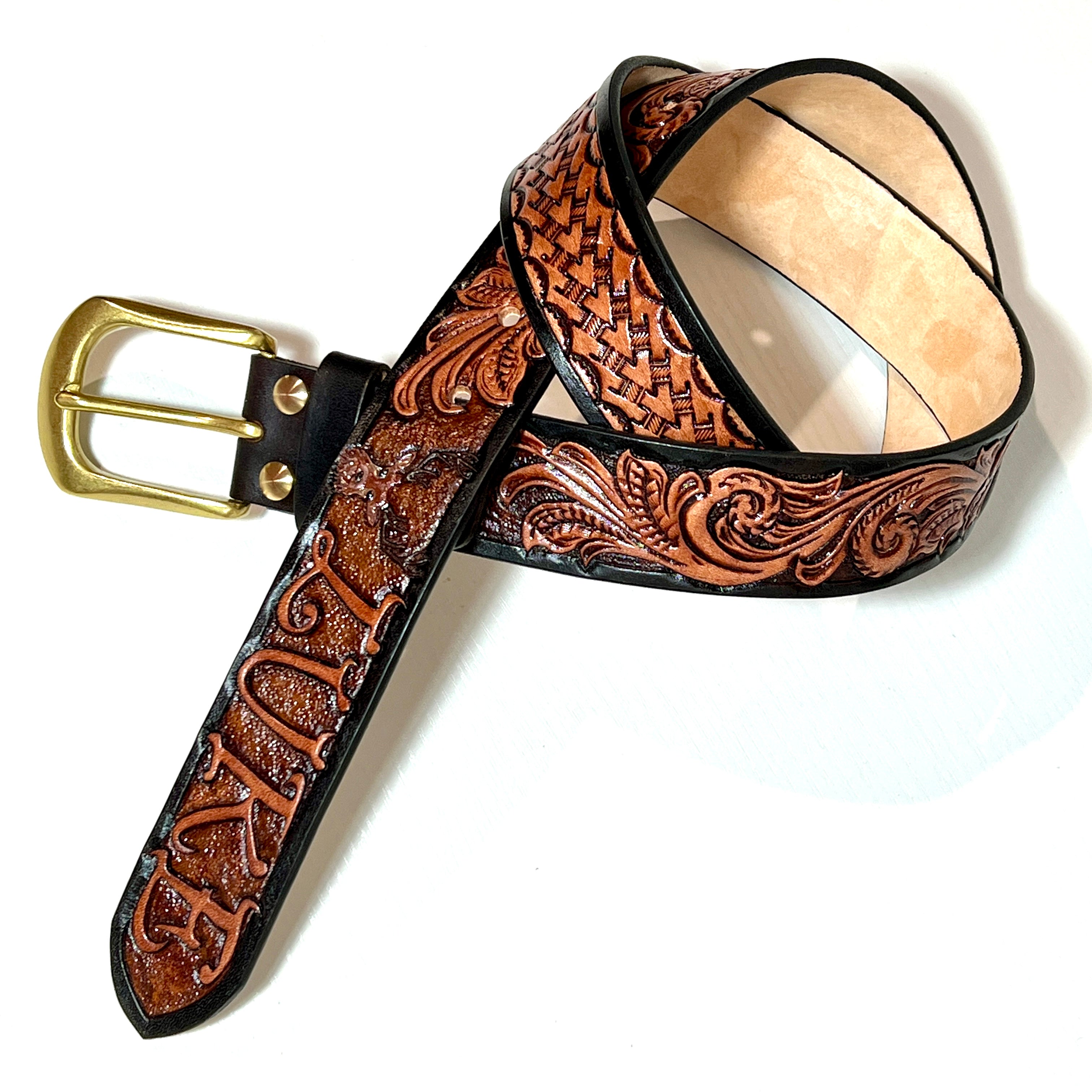 Carved Name Genuine Leather Belt 06