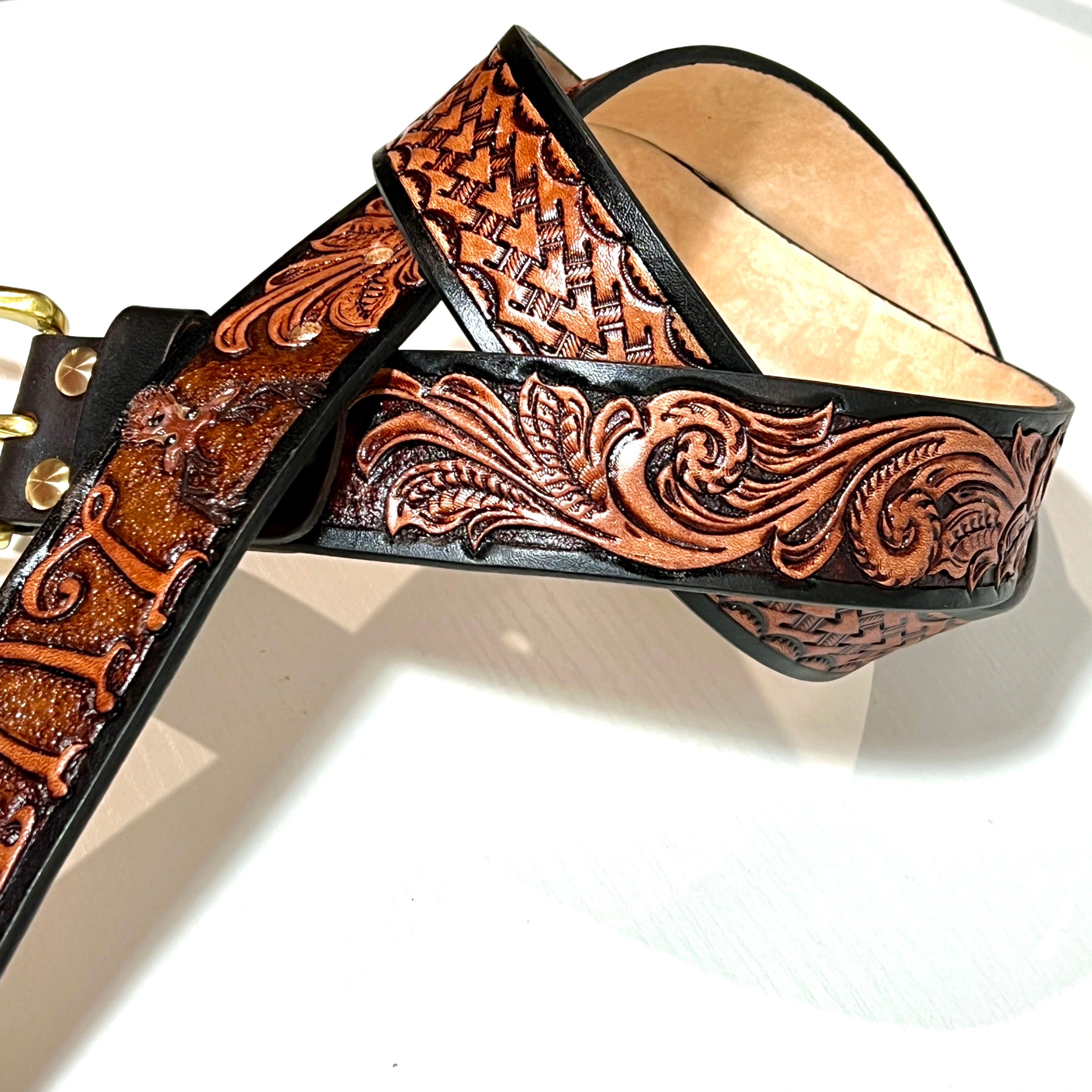 Carved Name Genuine Leather Belt 06