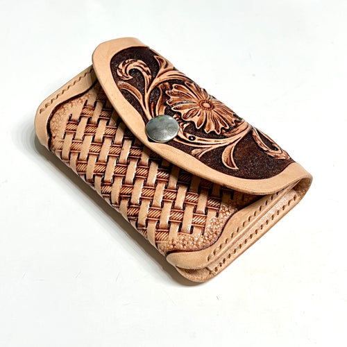 Carved Genuine Leather Coin Pouch / Card Holder