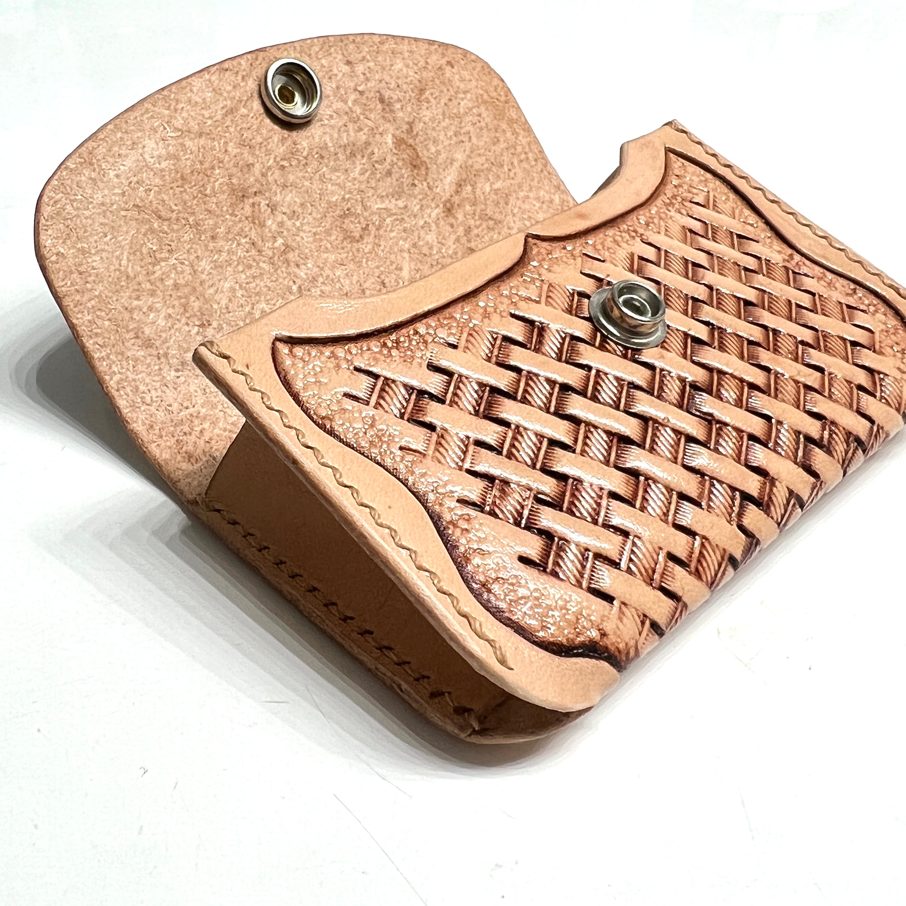 Carved Genuine Leather Coin Pouch / Card Holder