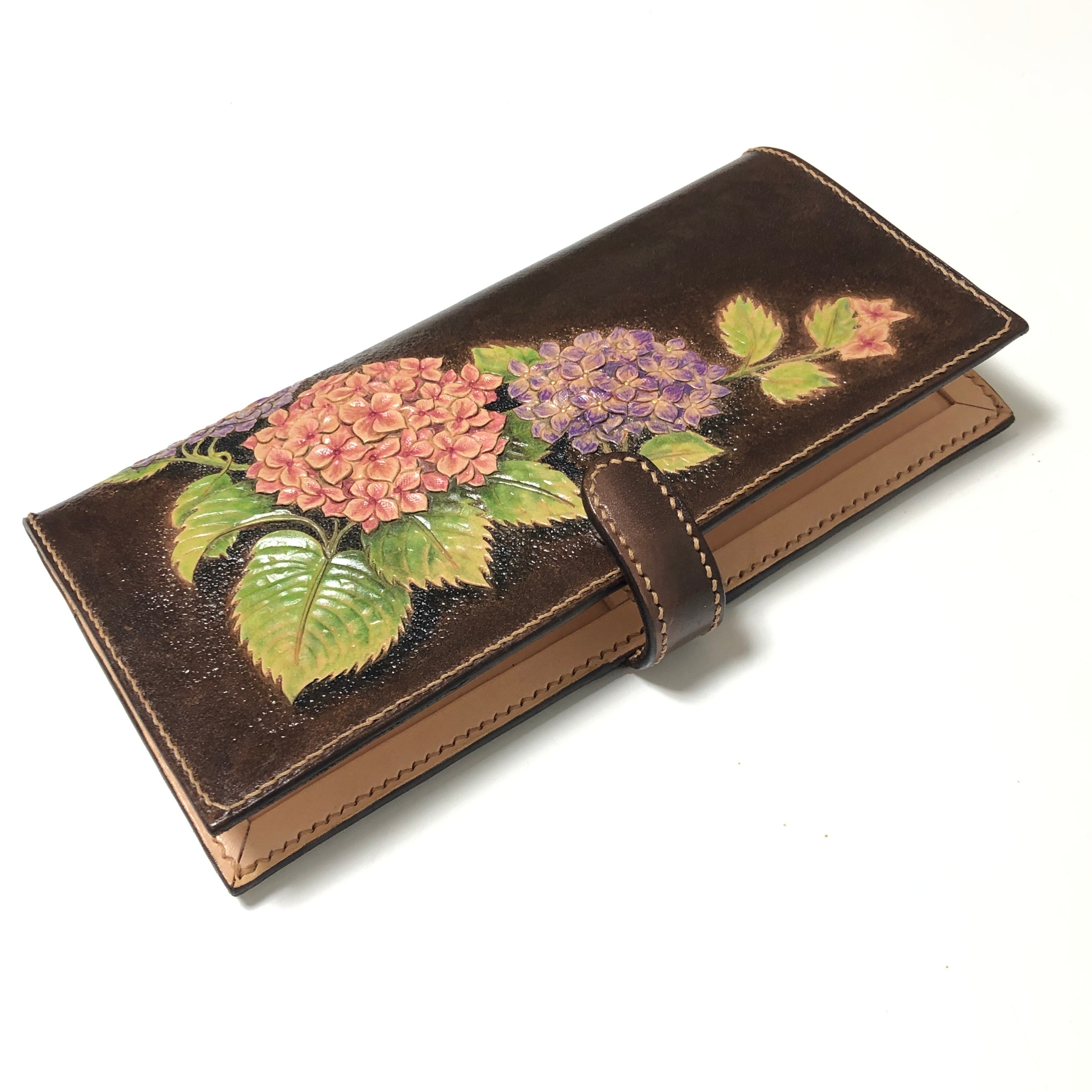 Carved Genuine Leather Long Wallet / Purse