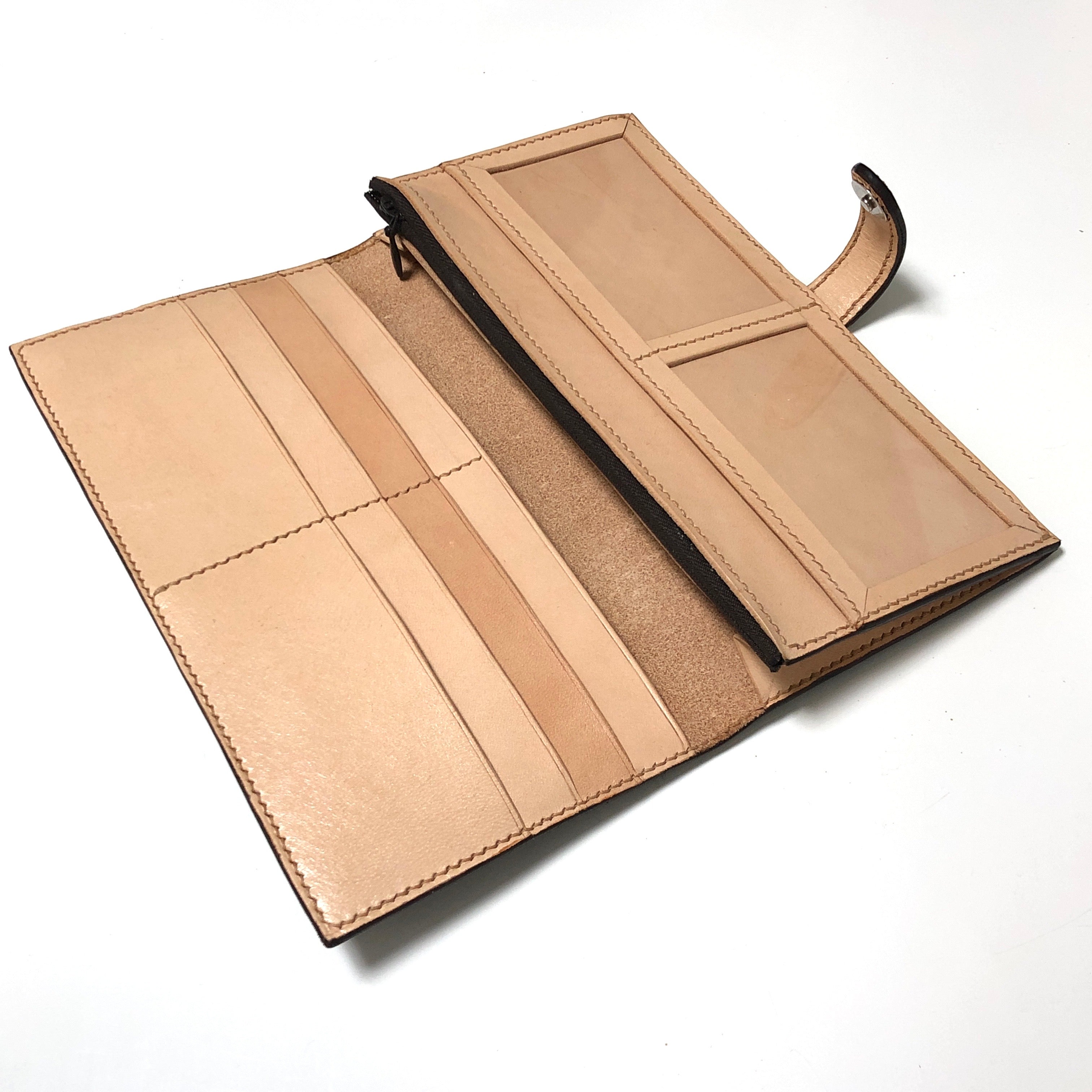 Carved Genuine Leather Long Wallet / Purse