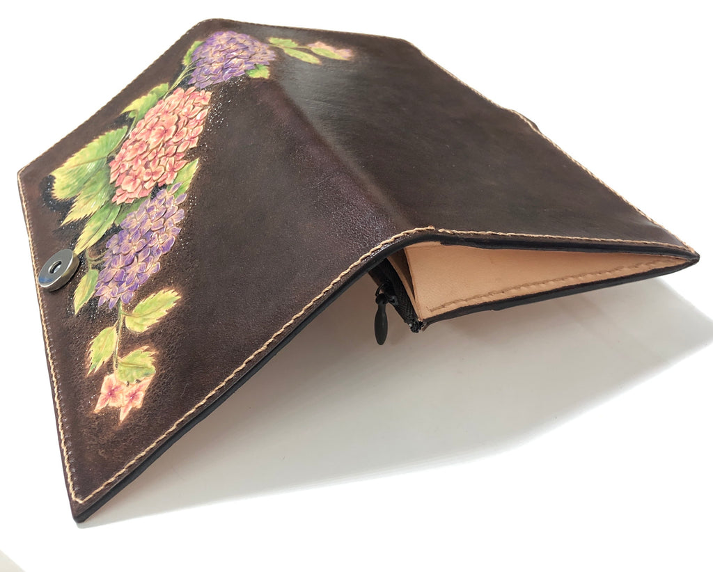 Carved Genuine Leather Long Wallet / Purse