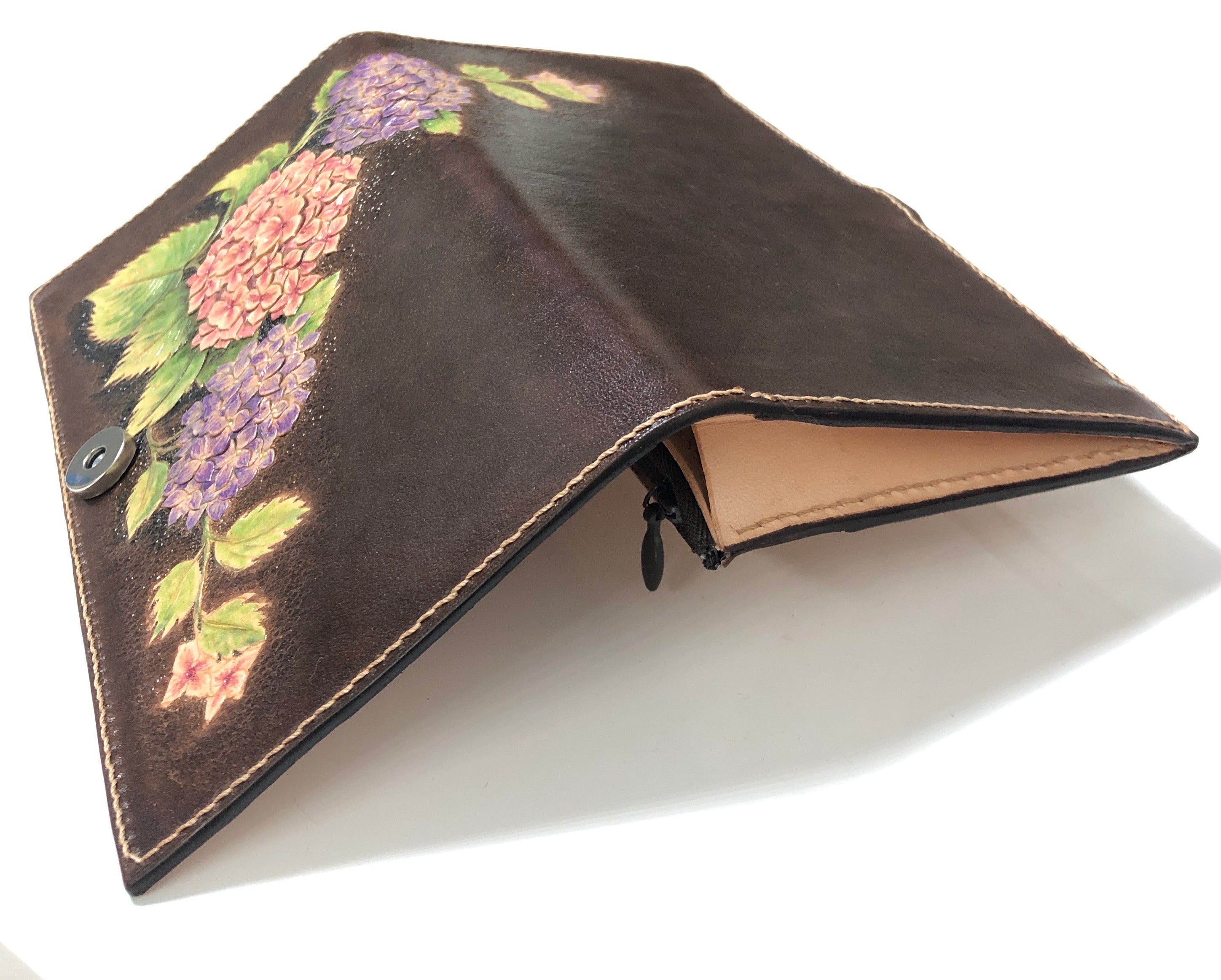 Carved Genuine Leather Long Wallet / Purse