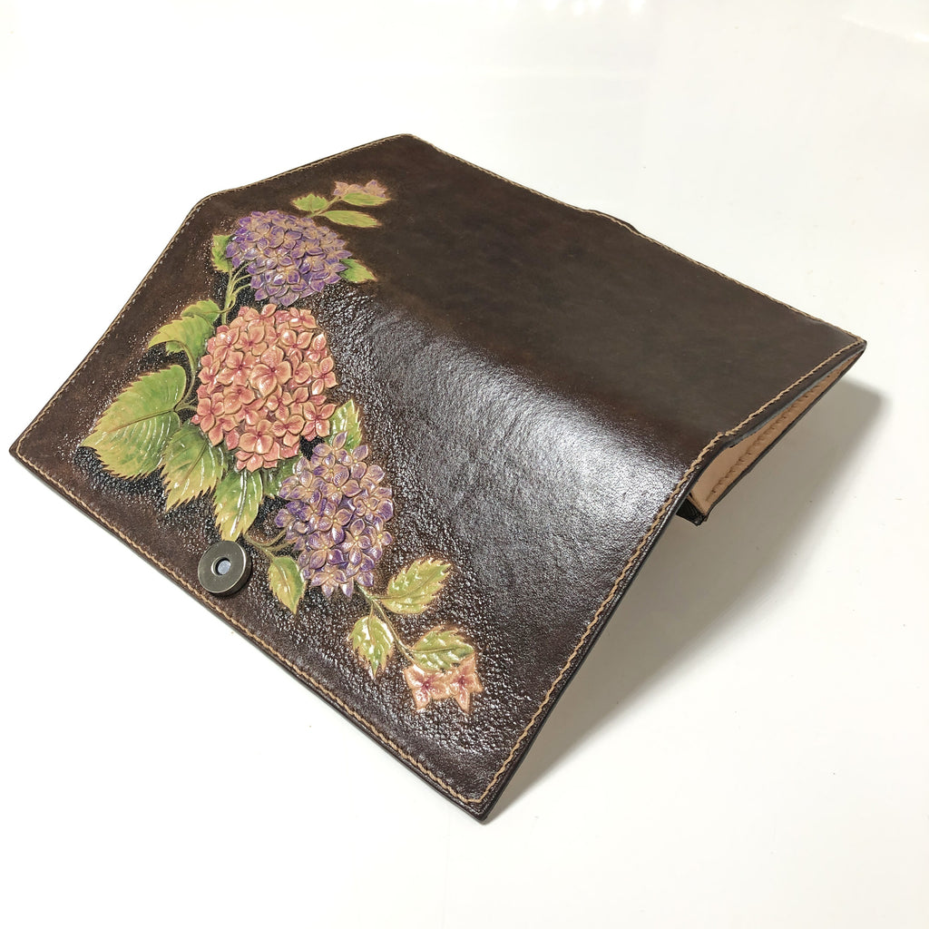 Carved Genuine Leather Long Wallet / Purse