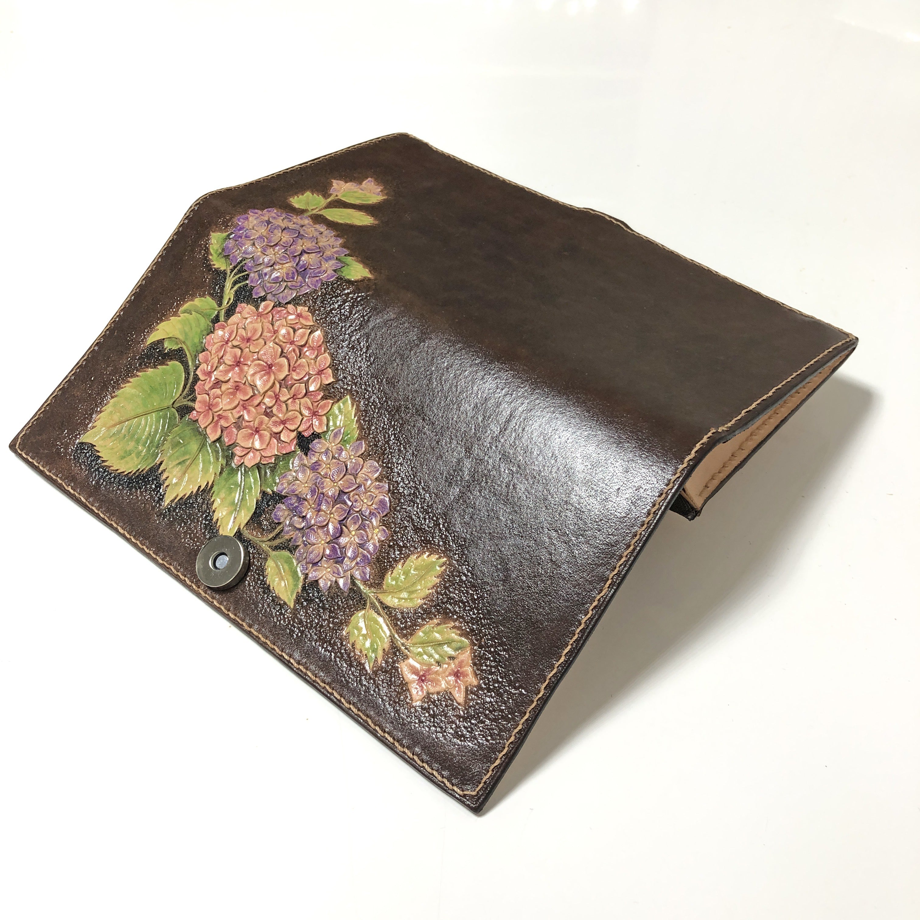 Carved Genuine Leather Long Wallet / Purse