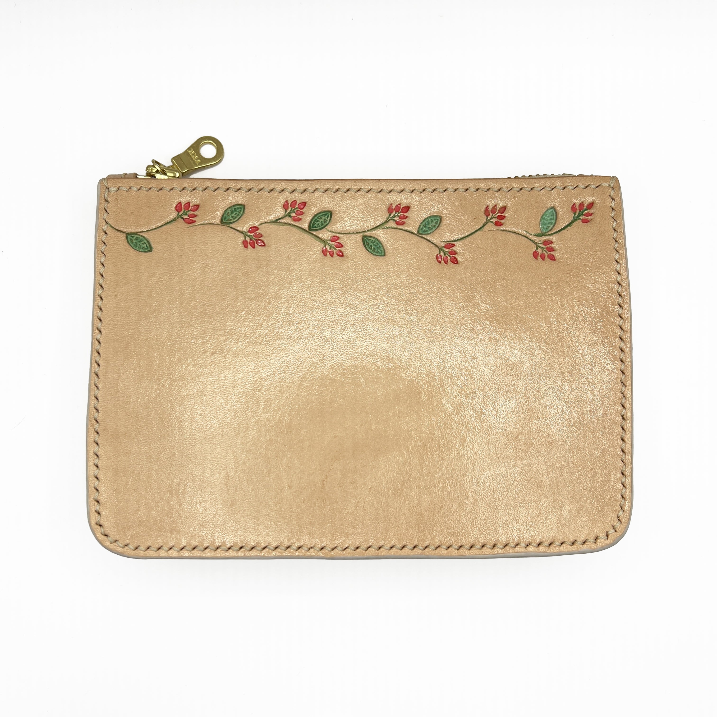 Carved Name Genuine Leather Zip Pouch