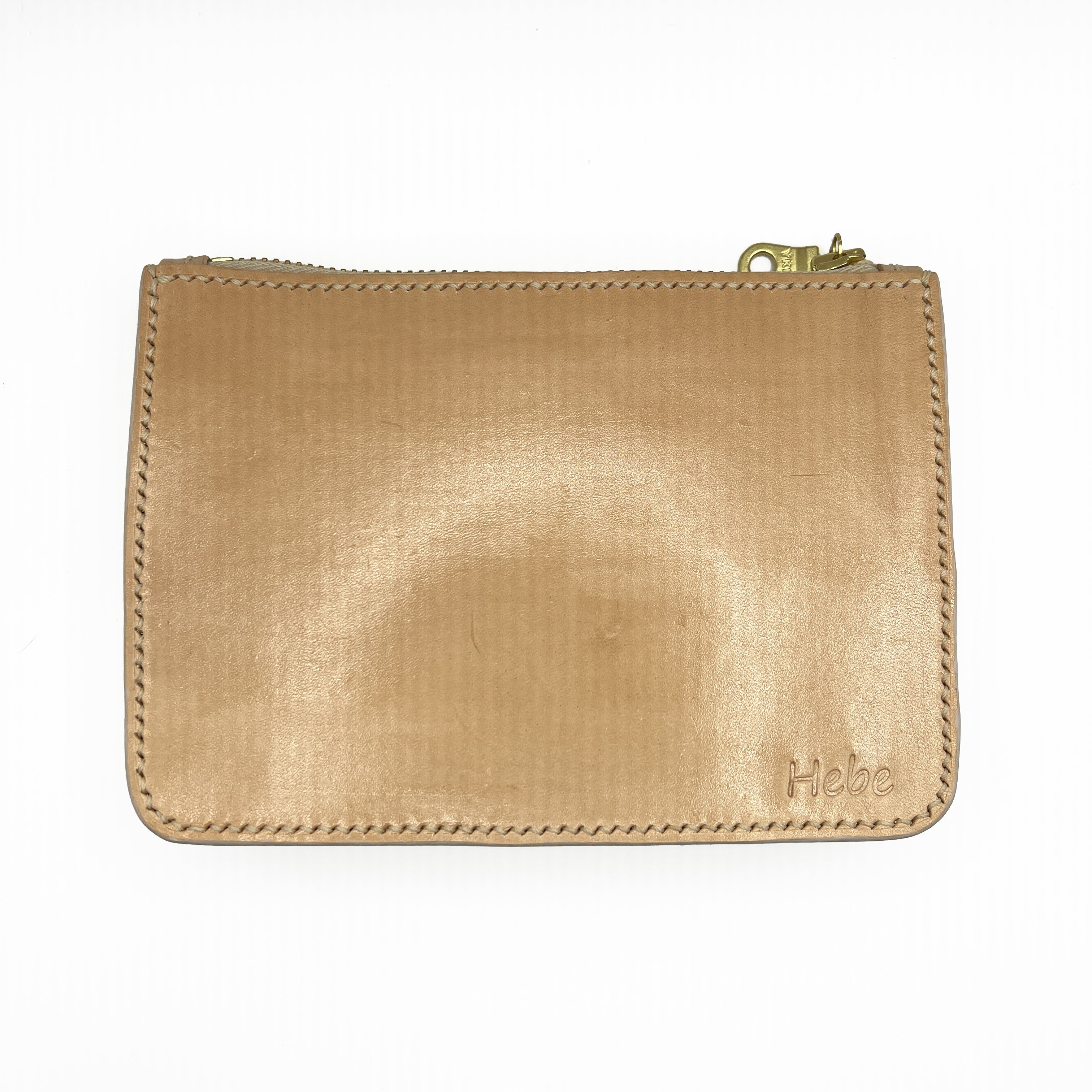 Carved Name Genuine Leather Zip Pouch