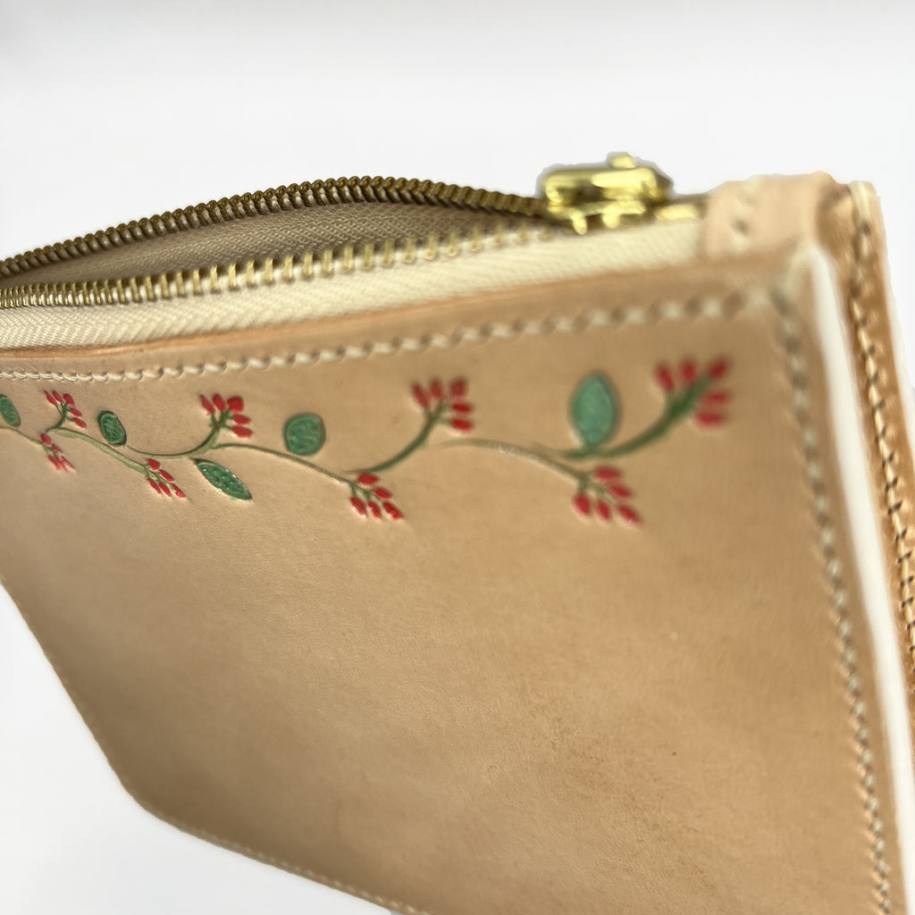Carved Name Genuine Leather Zip Pouch