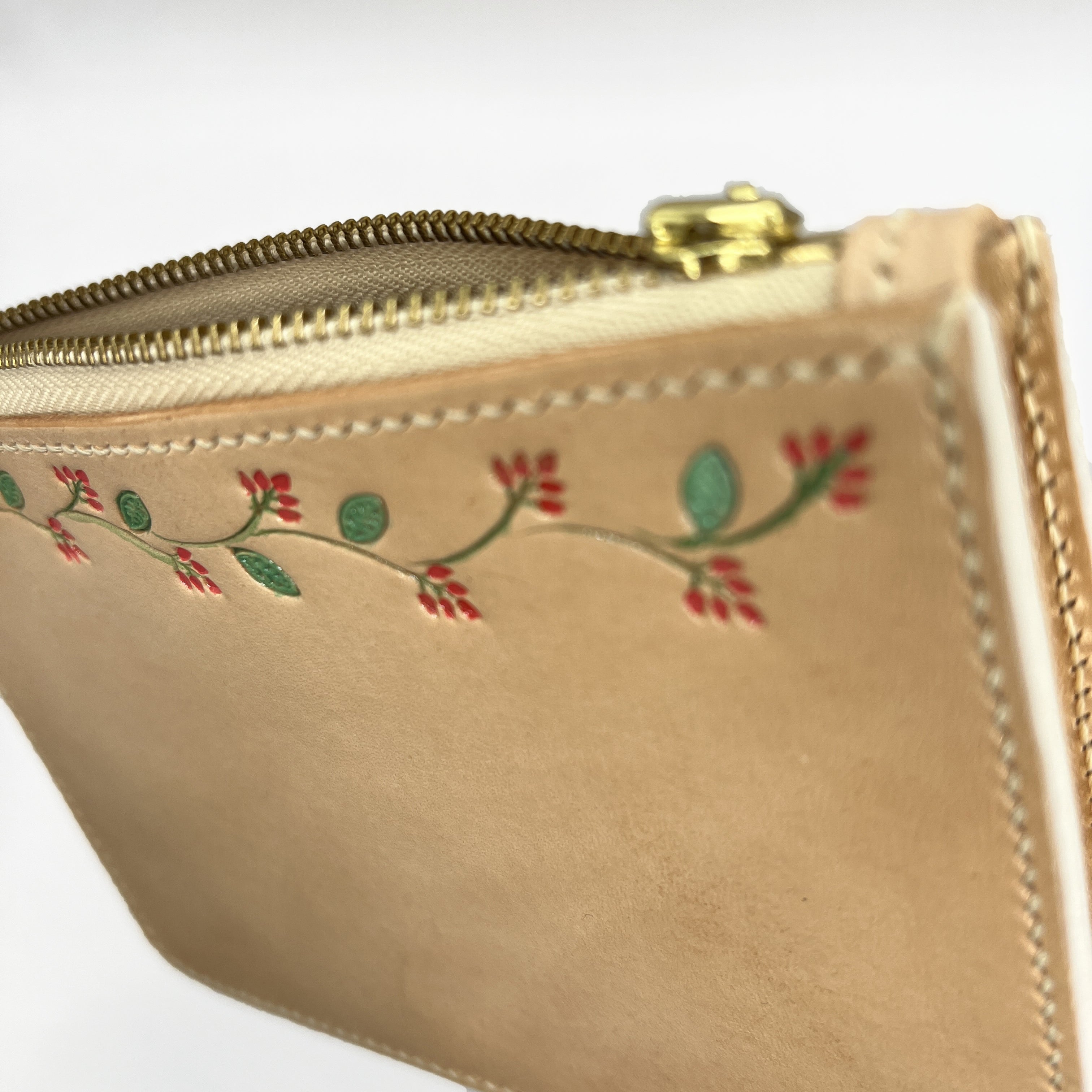 Carved Name Genuine Leather Zip Pouch