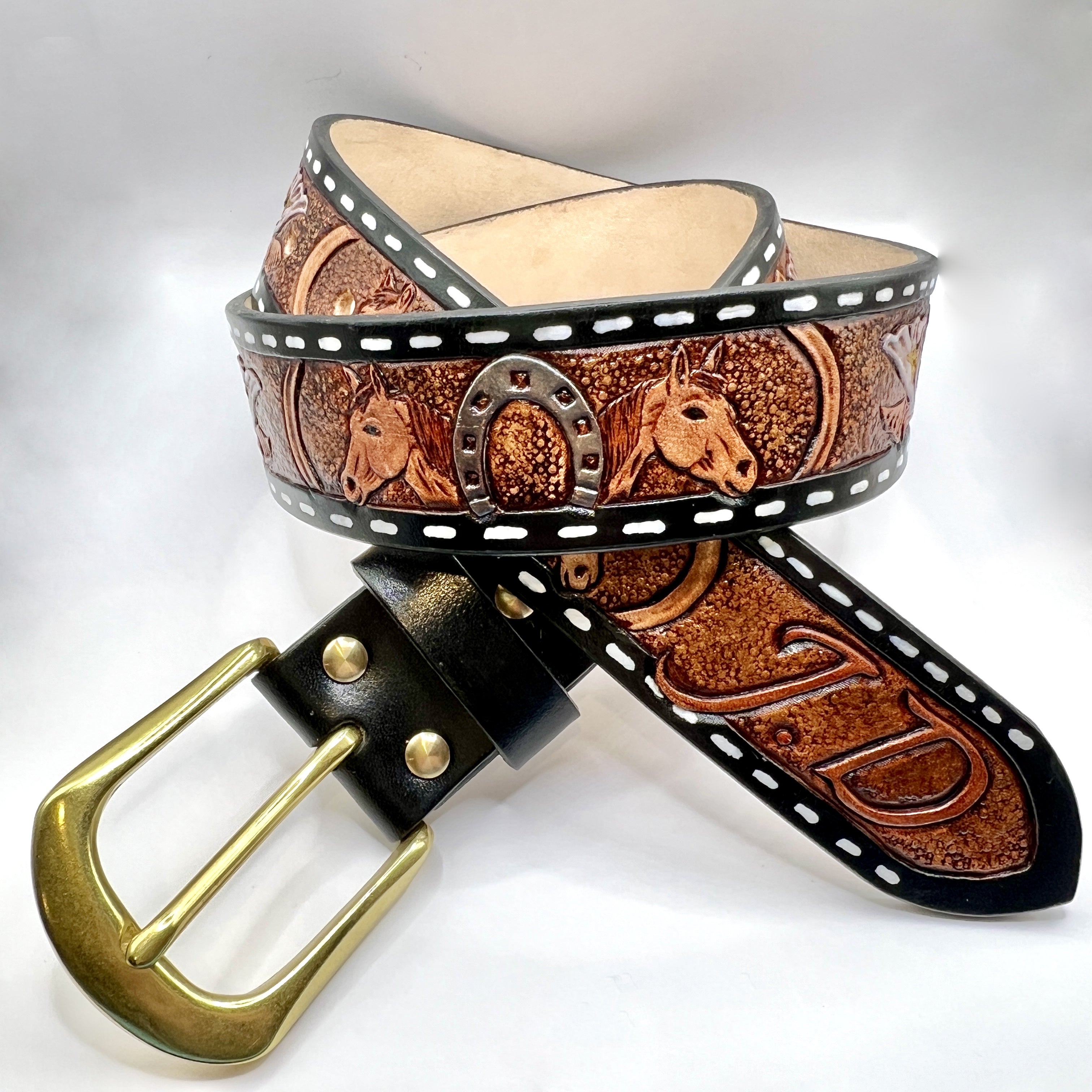 Carved Name Genuine Leather Belt 04