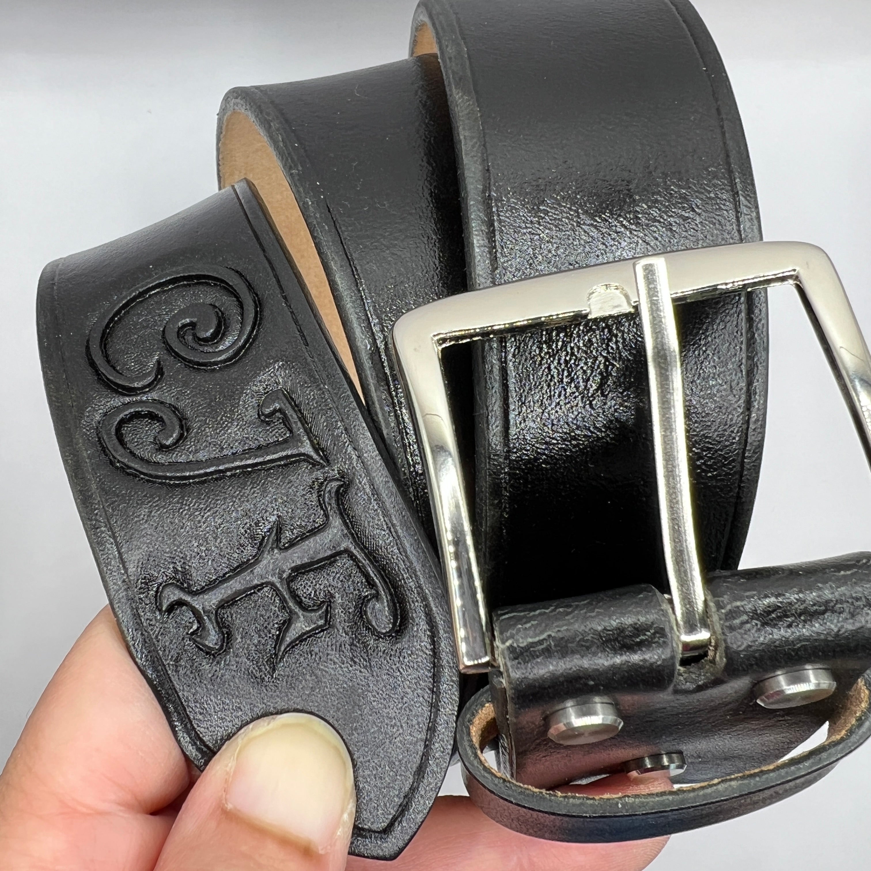 Minimalist Simple Handmade Carved Name Genuine Leather Belt 01
