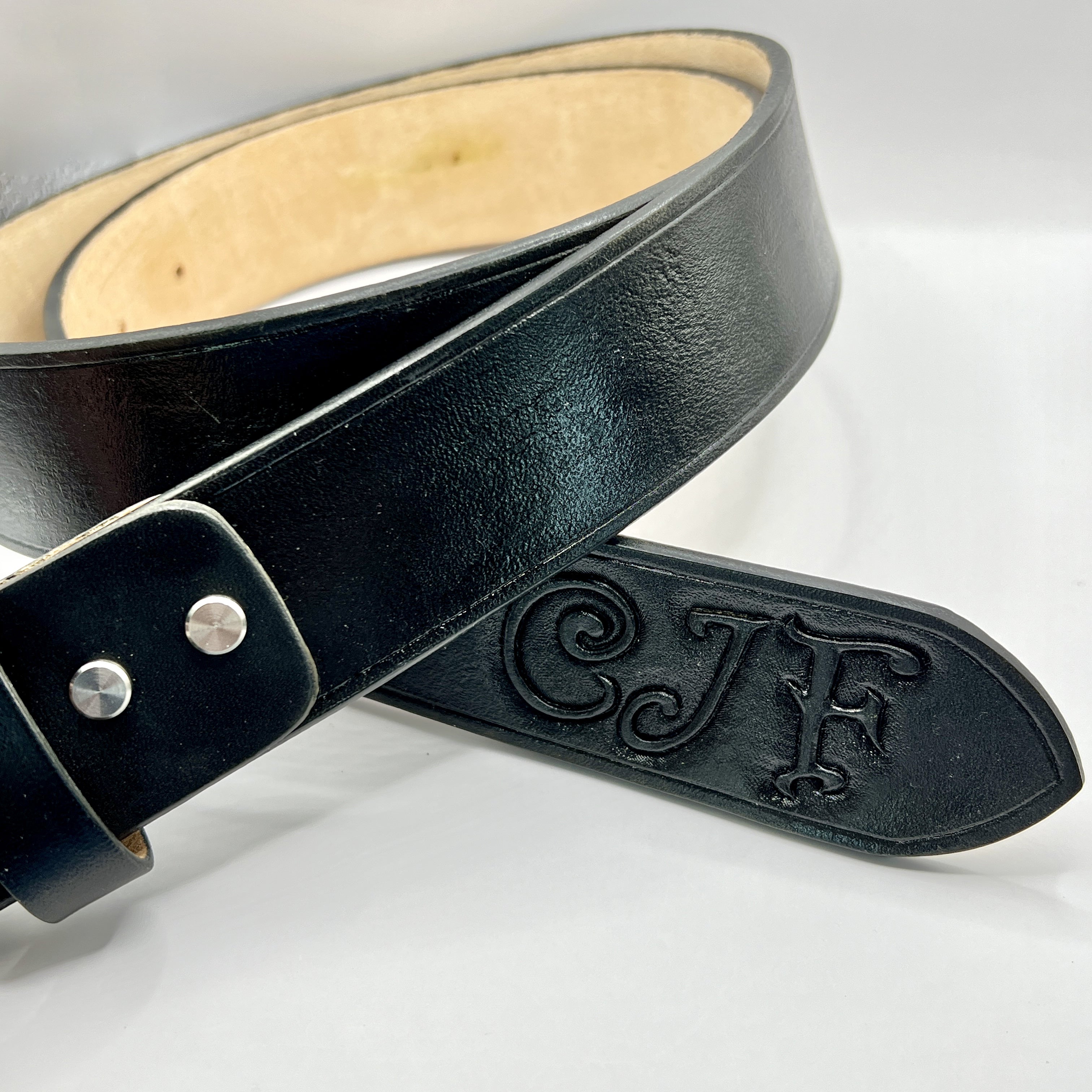 Minimalist Simple Handmade Carved Name Genuine Leather Belt 01