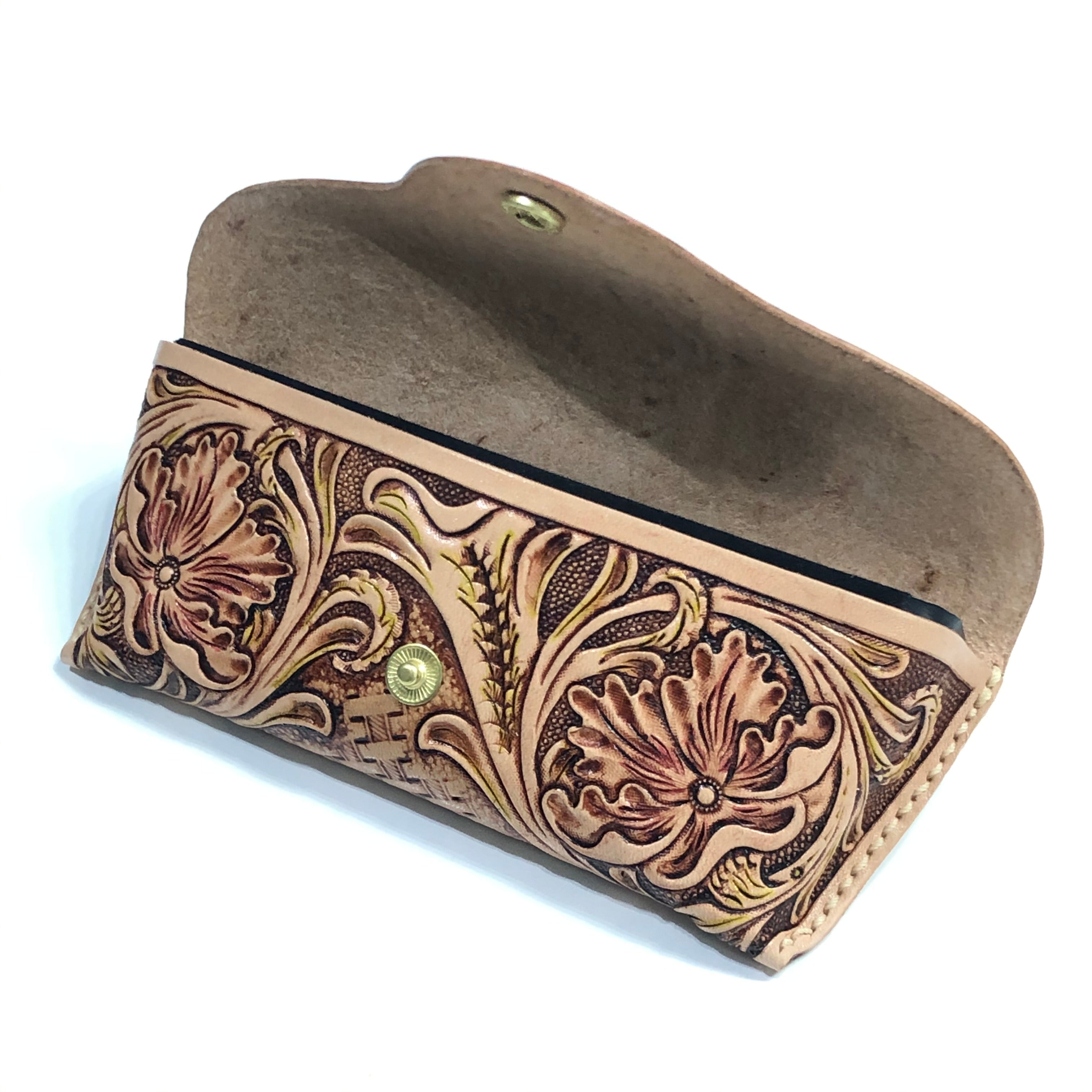Carved Genuine Leather Glasses Case 03