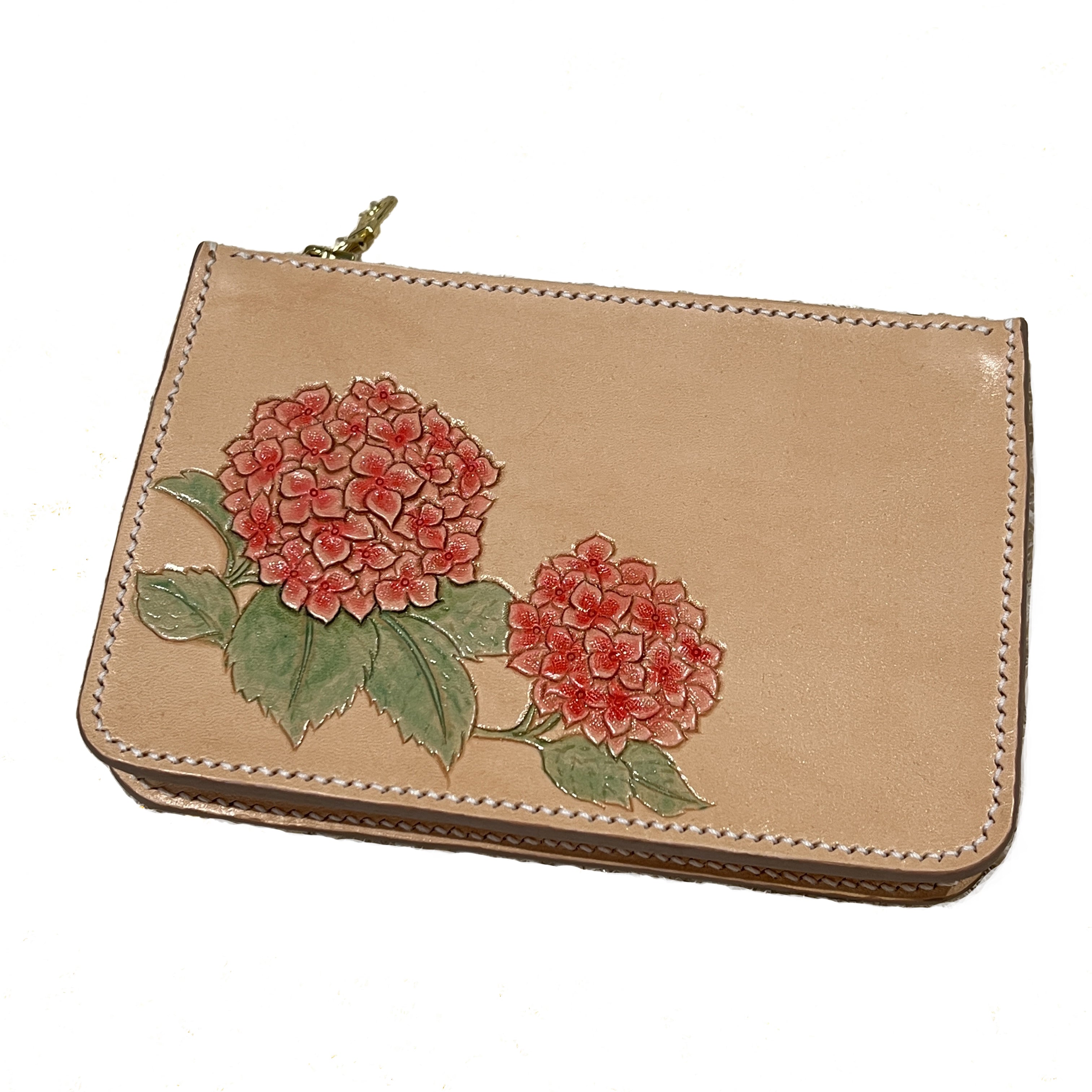 Carved Name Genuine Leather Zip Pouch