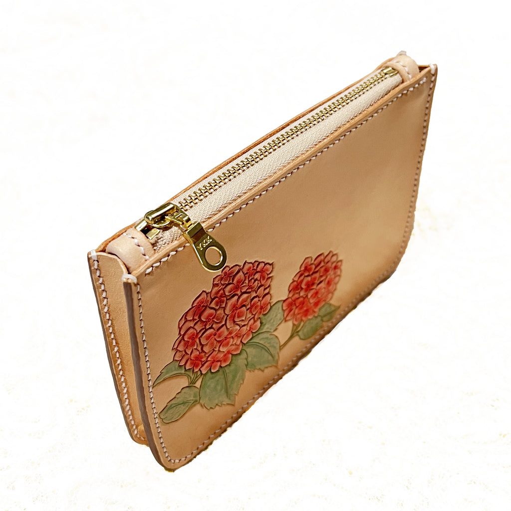 Carved Name Genuine Leather Zip Pouch