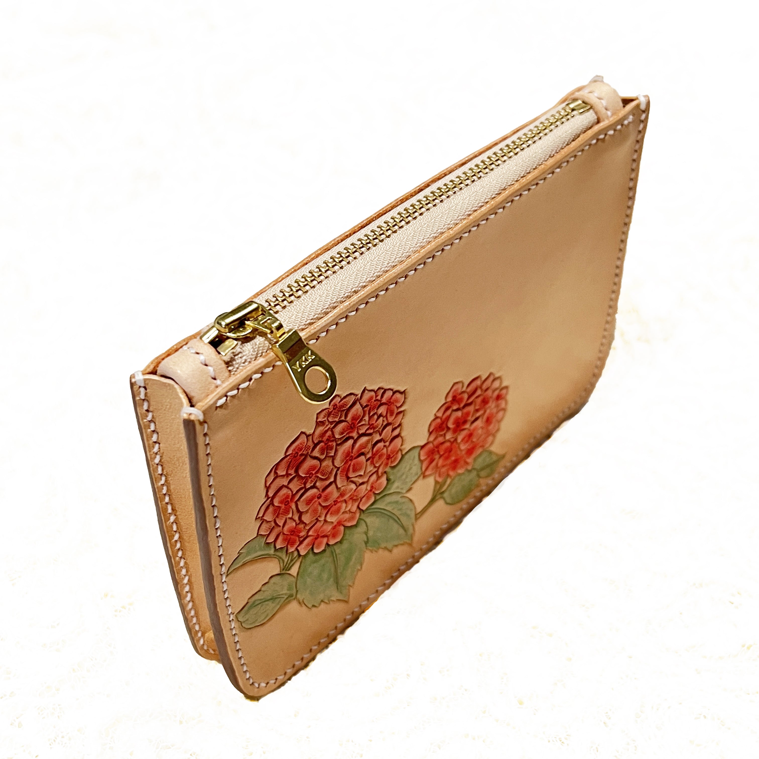 Carved Name Genuine Leather Zip Pouch