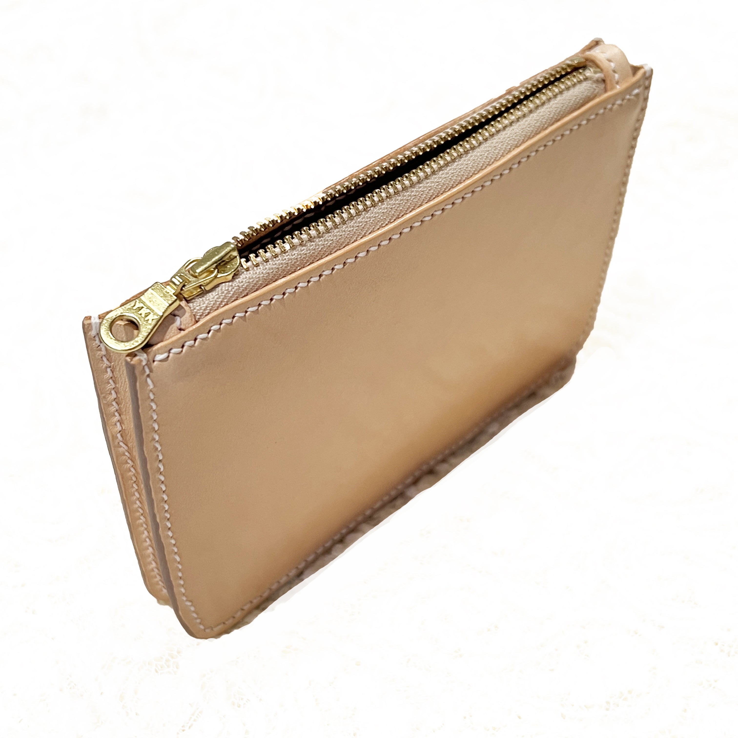 Carved Name Genuine Leather Zip Pouch