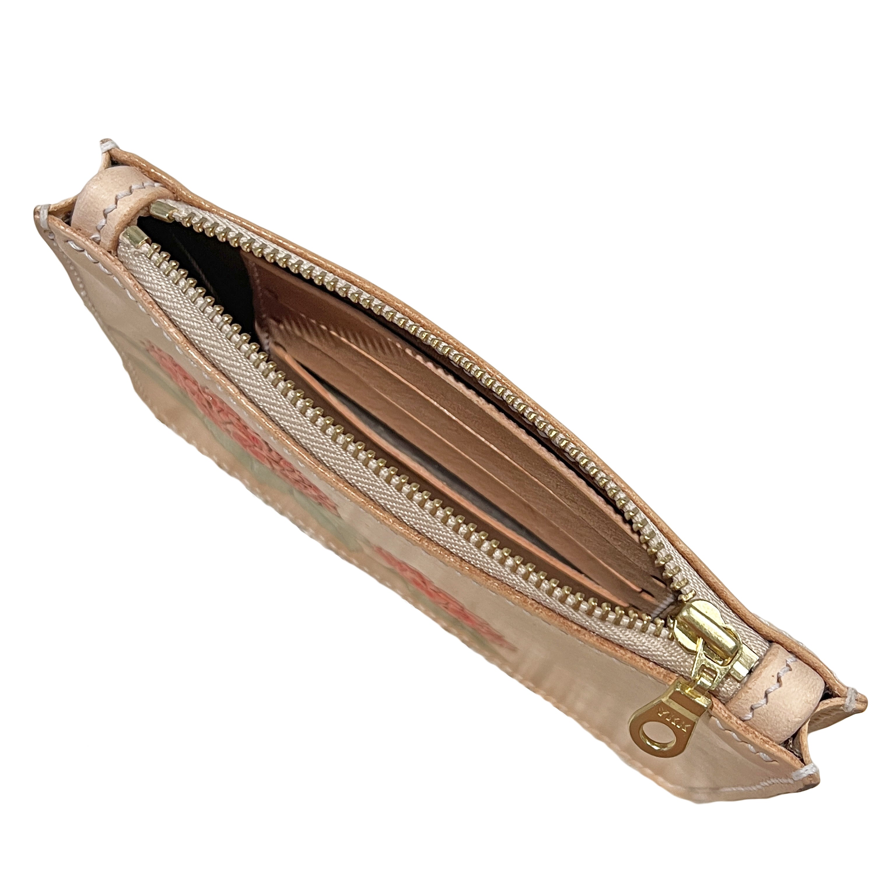 Carved Name Genuine Leather Zip Pouch