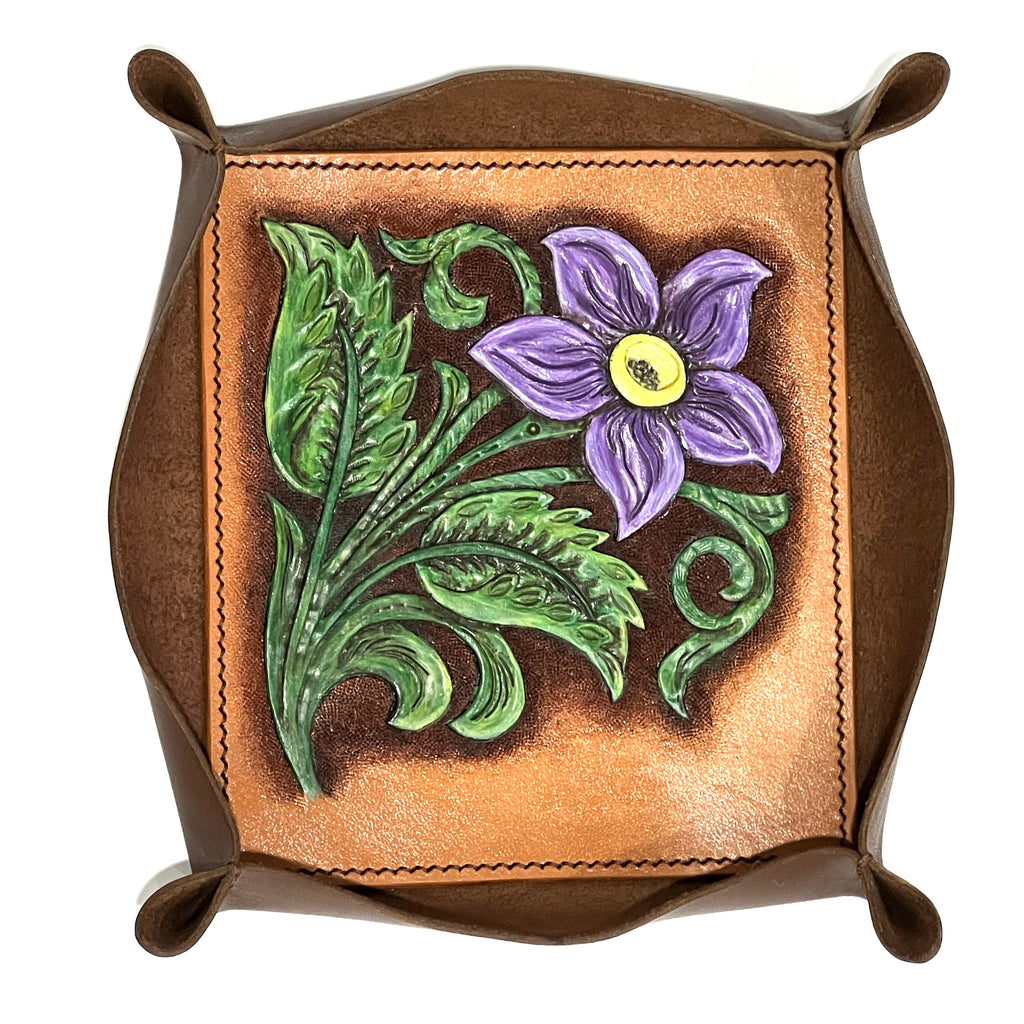 Carved Genuine Leather Tray (Brown)