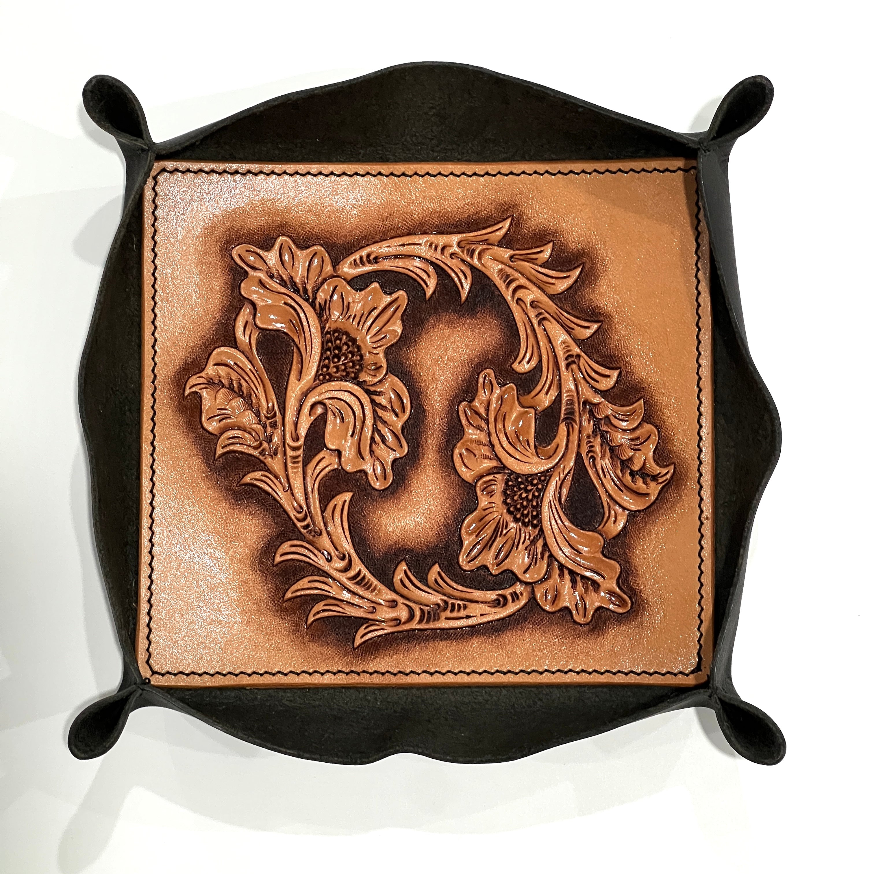 Carved Genuine Leather Tray (Black)