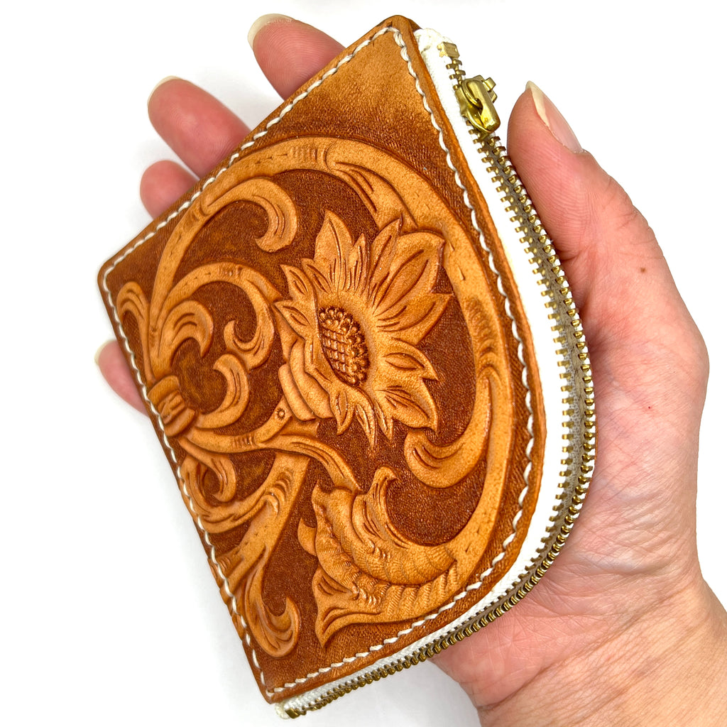 Carved Genuine Leather Zip Pouch