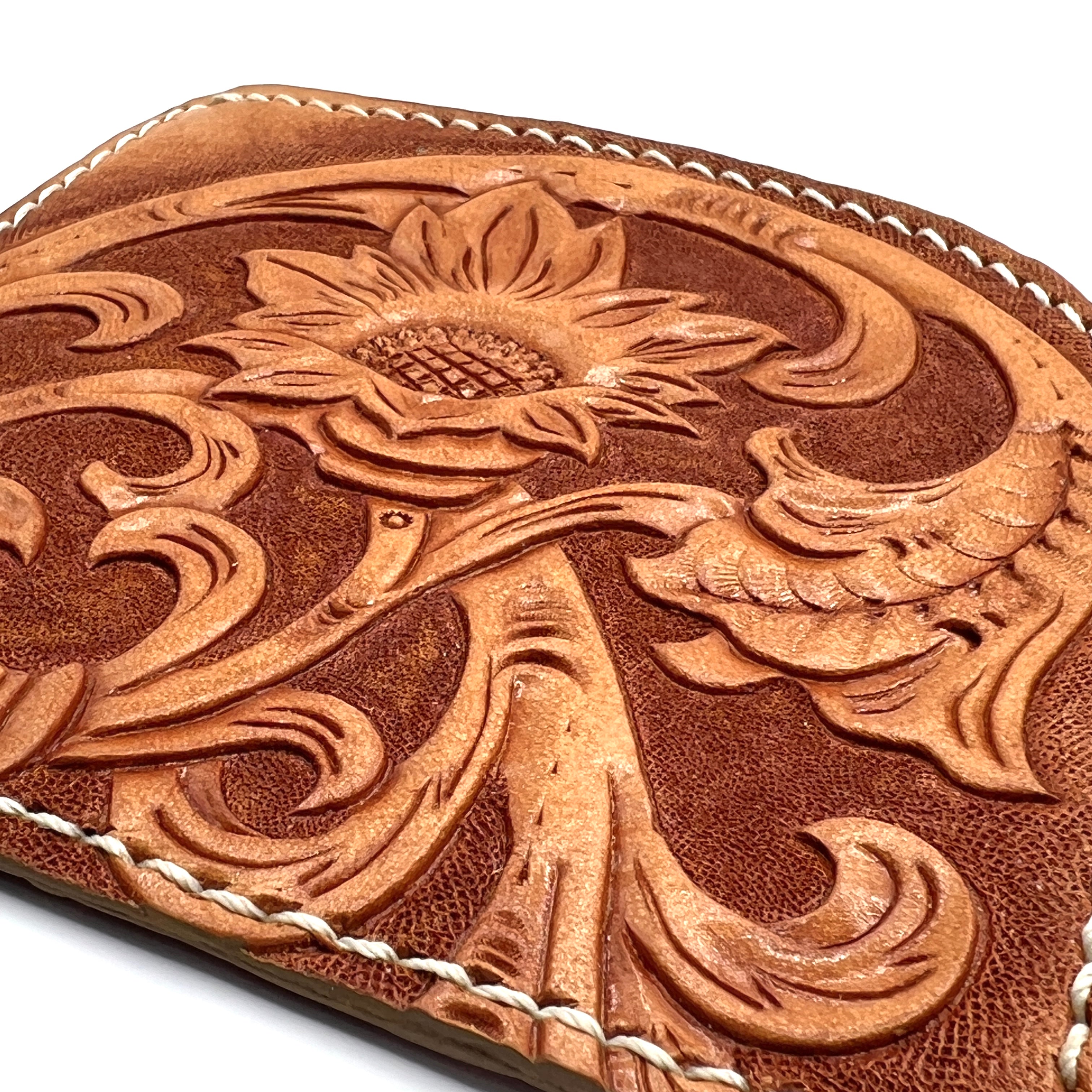 Carved Genuine Leather Zip Pouch