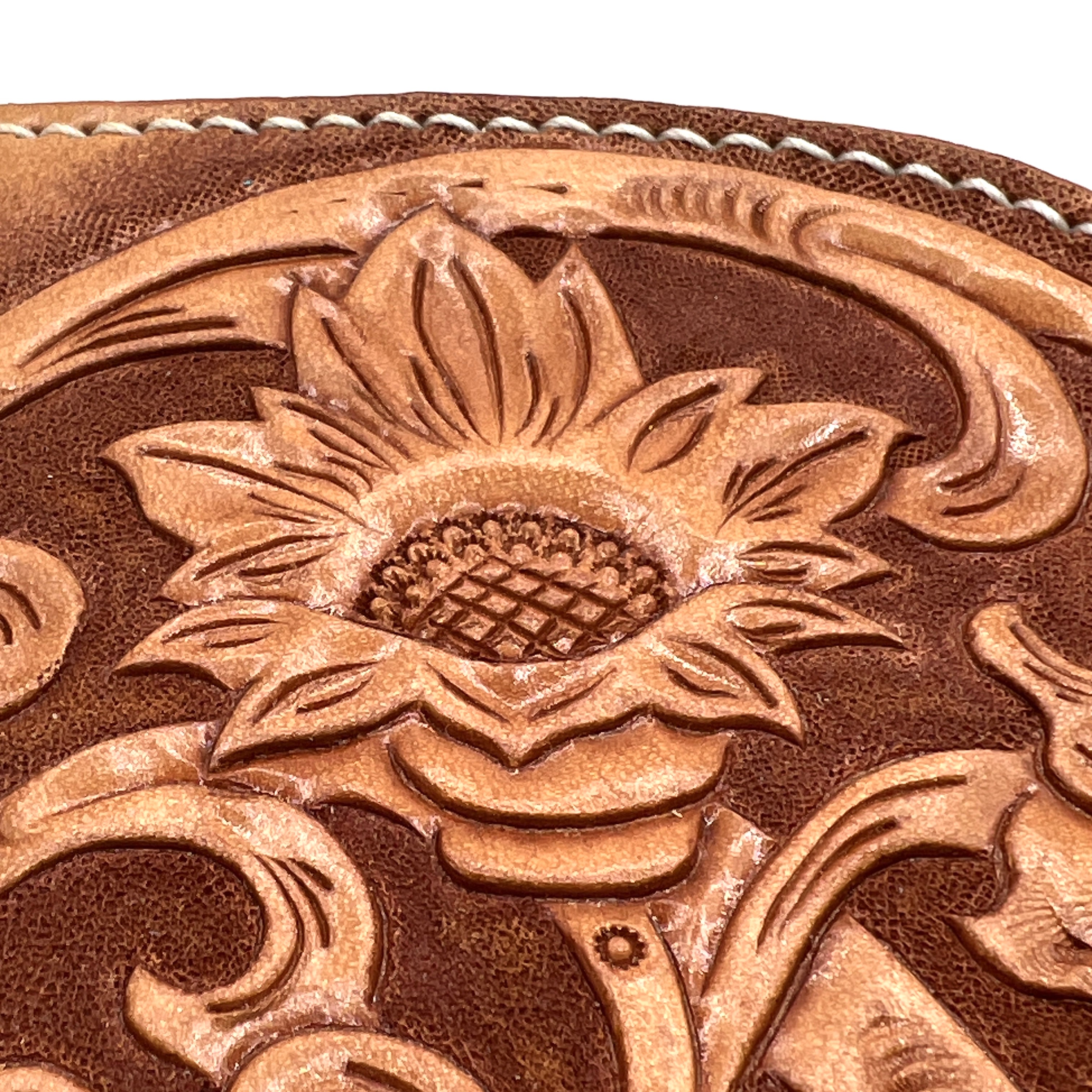 Carved Genuine Leather Zip Pouch