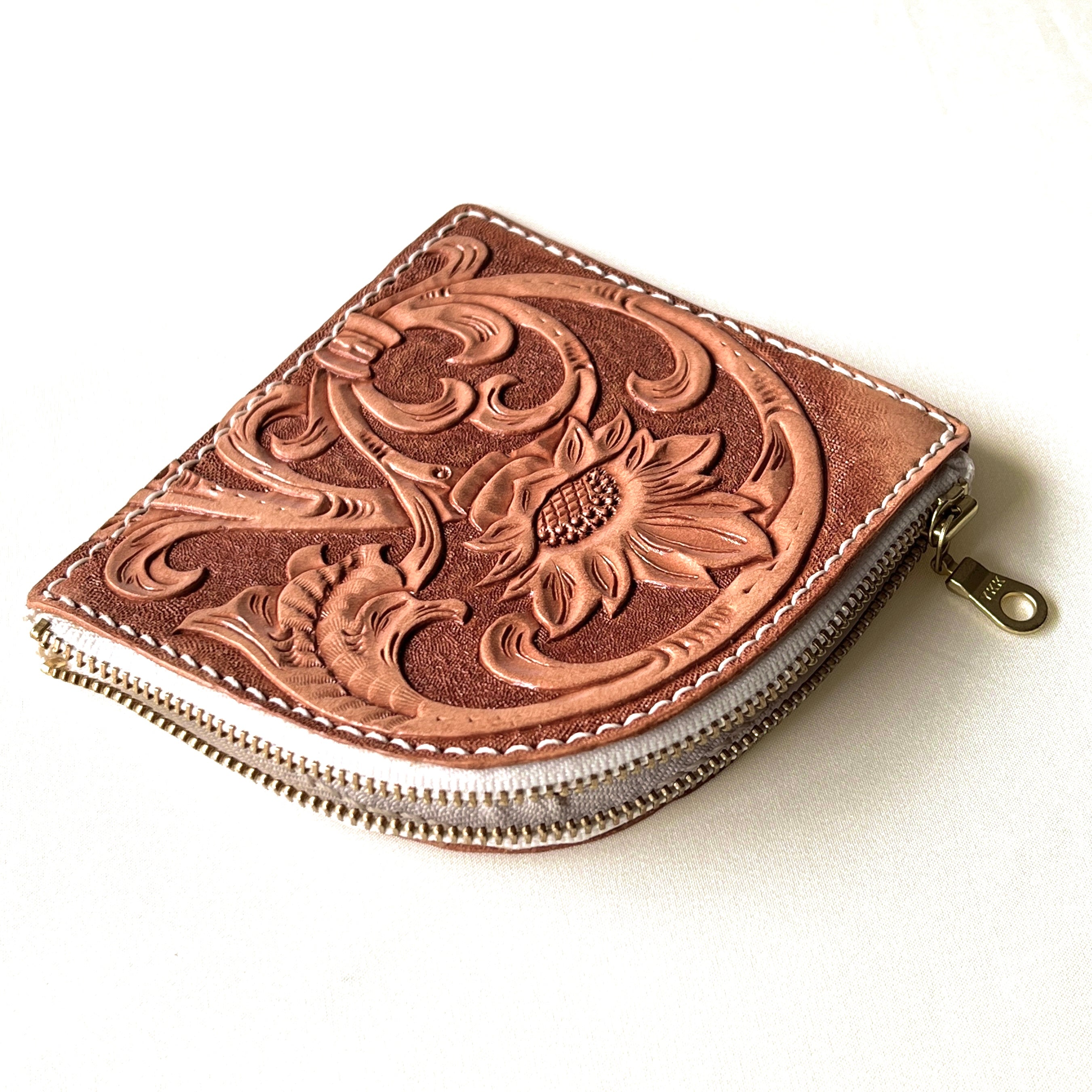 Carved Genuine Leather Zip Pouch