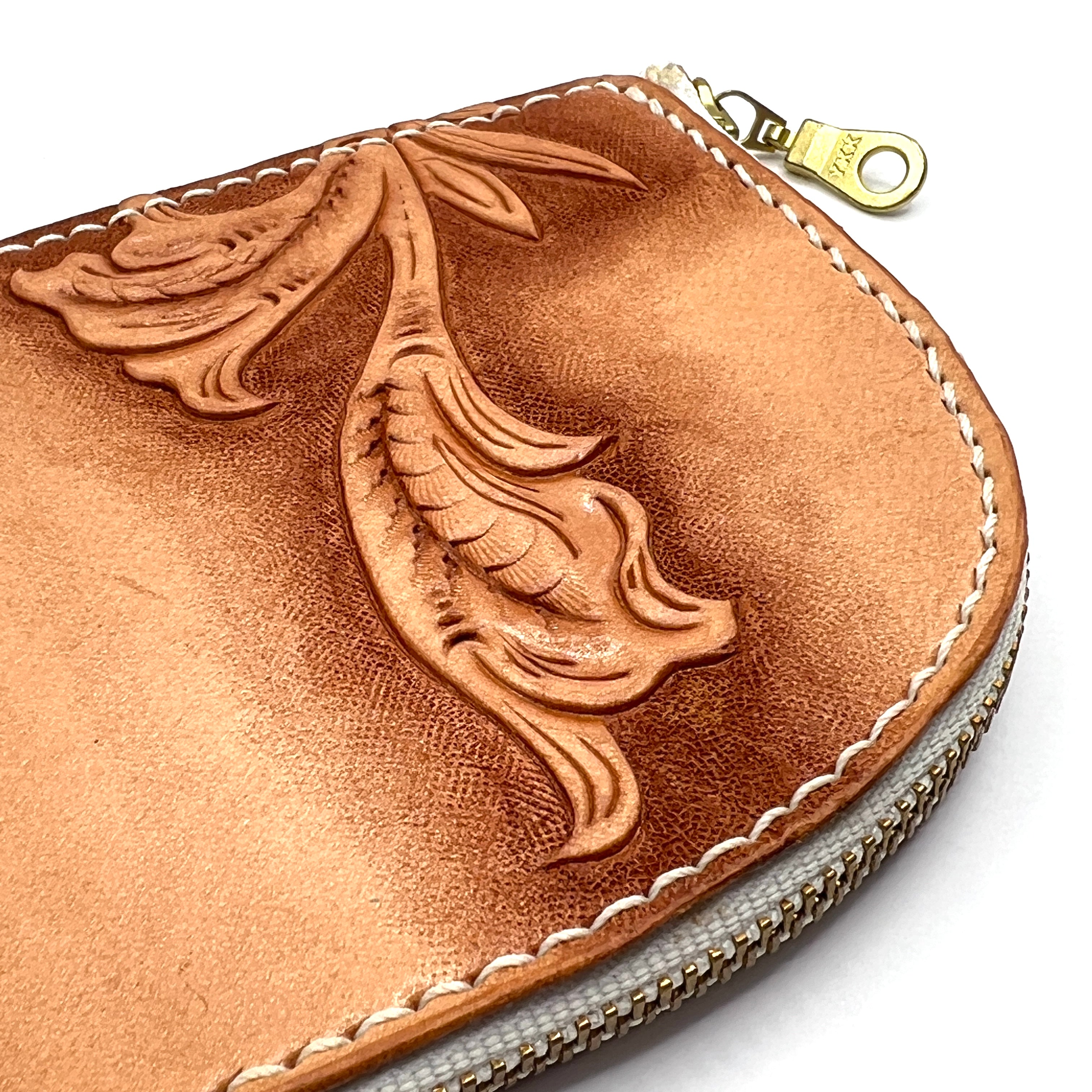 Carved Genuine Leather Zip Pouch
