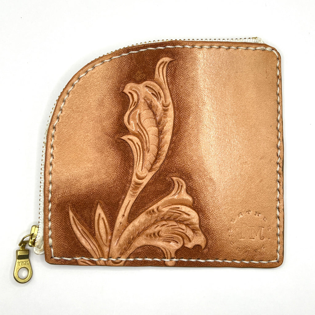 Carved Genuine Leather Zip Pouch
