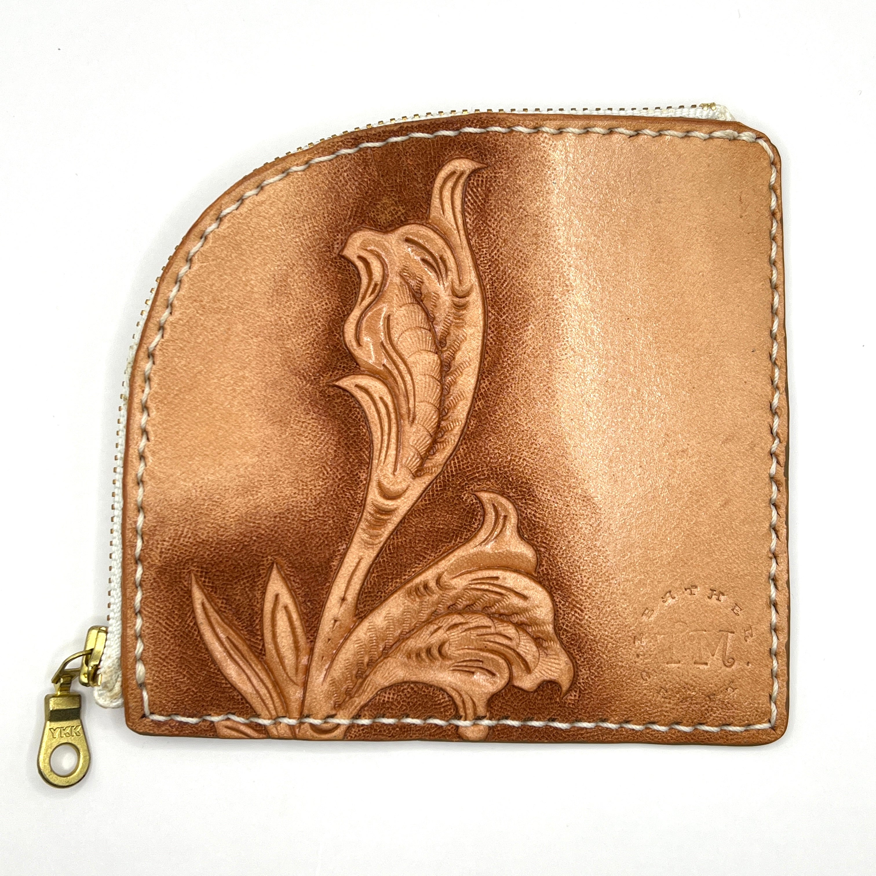 Carved Genuine Leather Zip Pouch